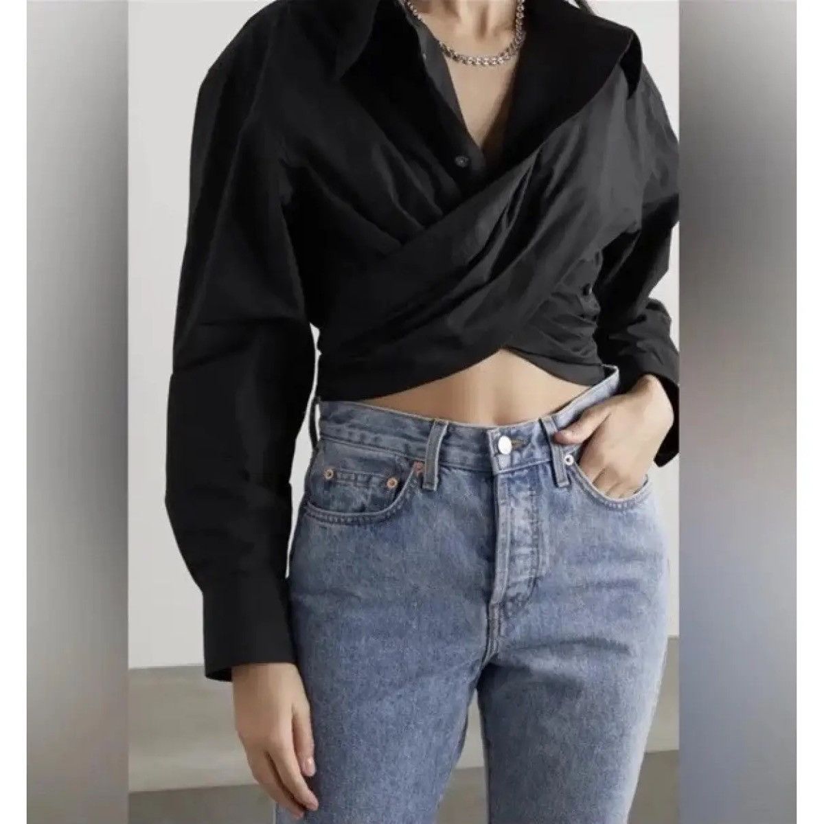 Alexander Wang T by Alexander Wang Ruched Front Wrap Cropped Blouse Size XS / US 0-2 / IT 36-38 - 3 Thumbnail