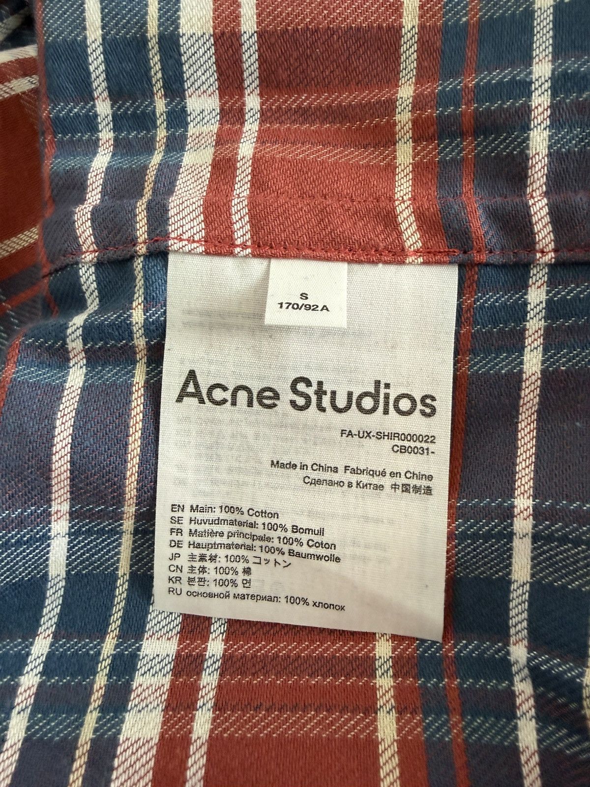 Acne Studios Acne Studios Red & Blue Flannel Patch Shirt Size US S / EU 44-46 / 1 - 3 Thumbnail