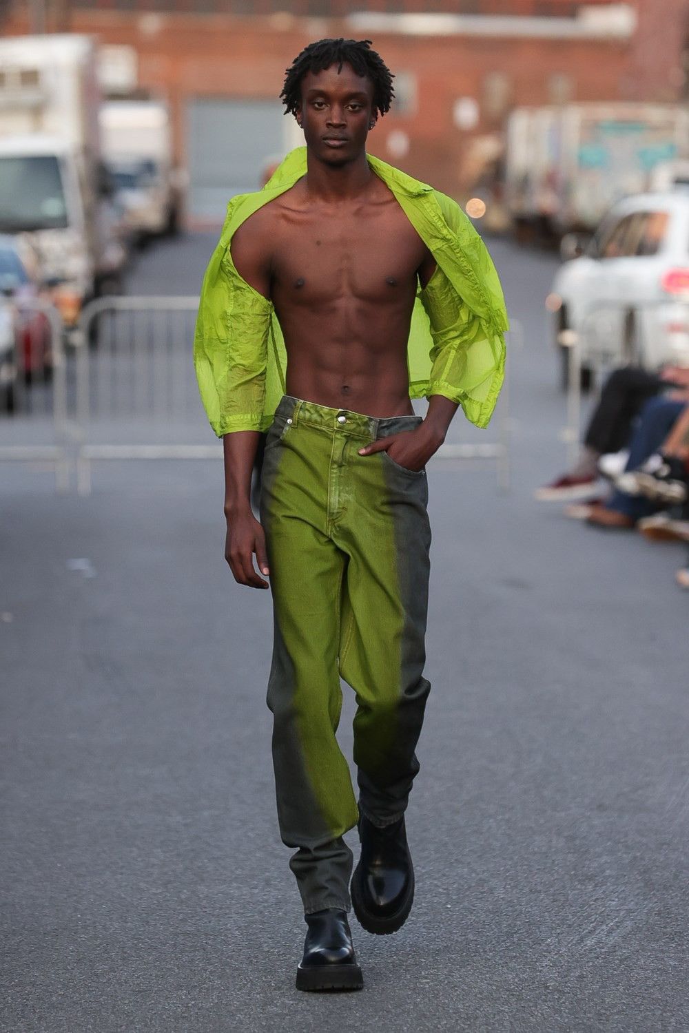 image of Eckhaus Latta Unisex Textured Sheer Top in Green, Men's (Size Large)