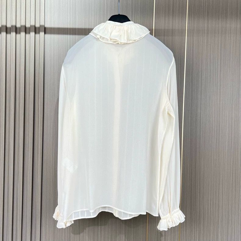 Celine Celine Ruffled Silk Shirt in OffWhite Size S / US 4 / IT 40 - 2 Thumbnail