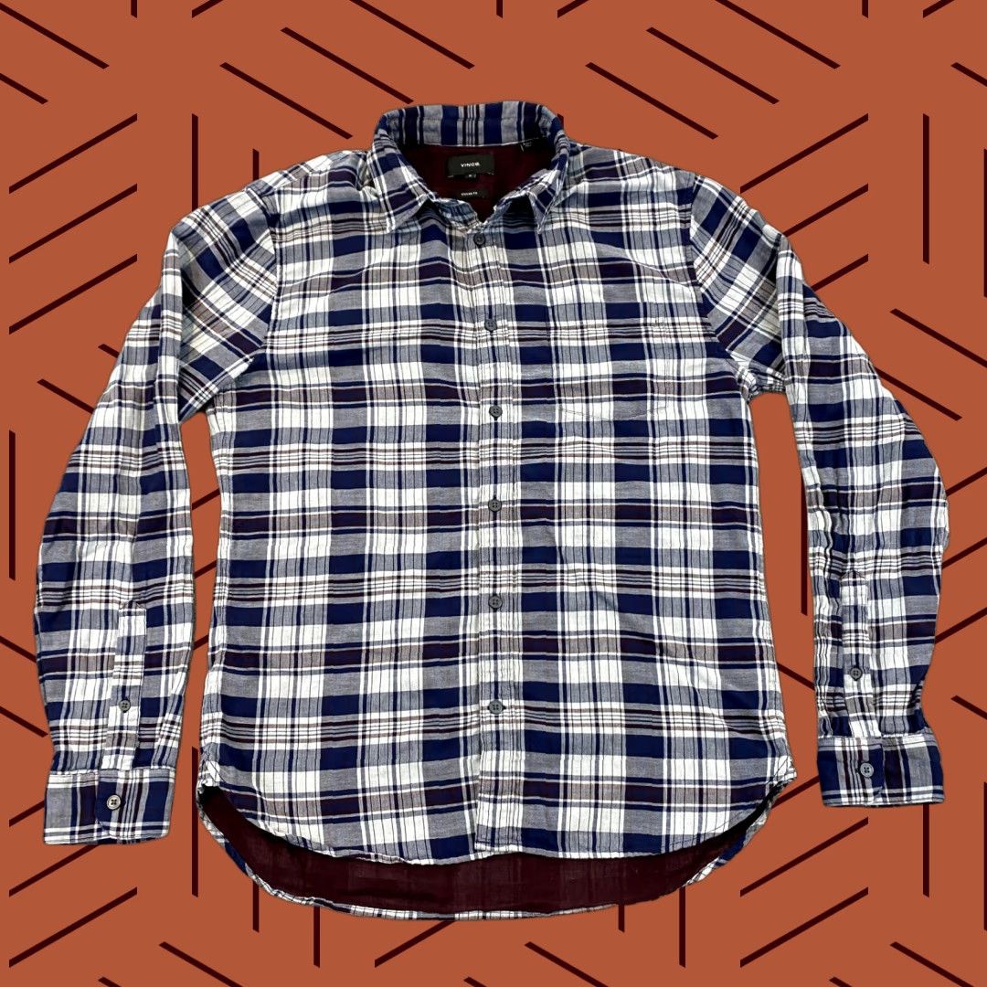 Vince VINCE Shirt Mens Medium Red White Blue Plaid Button Up Dress Casual Collared L/S Size US M / EU 48-50 / 2 - 1 Thumbnail