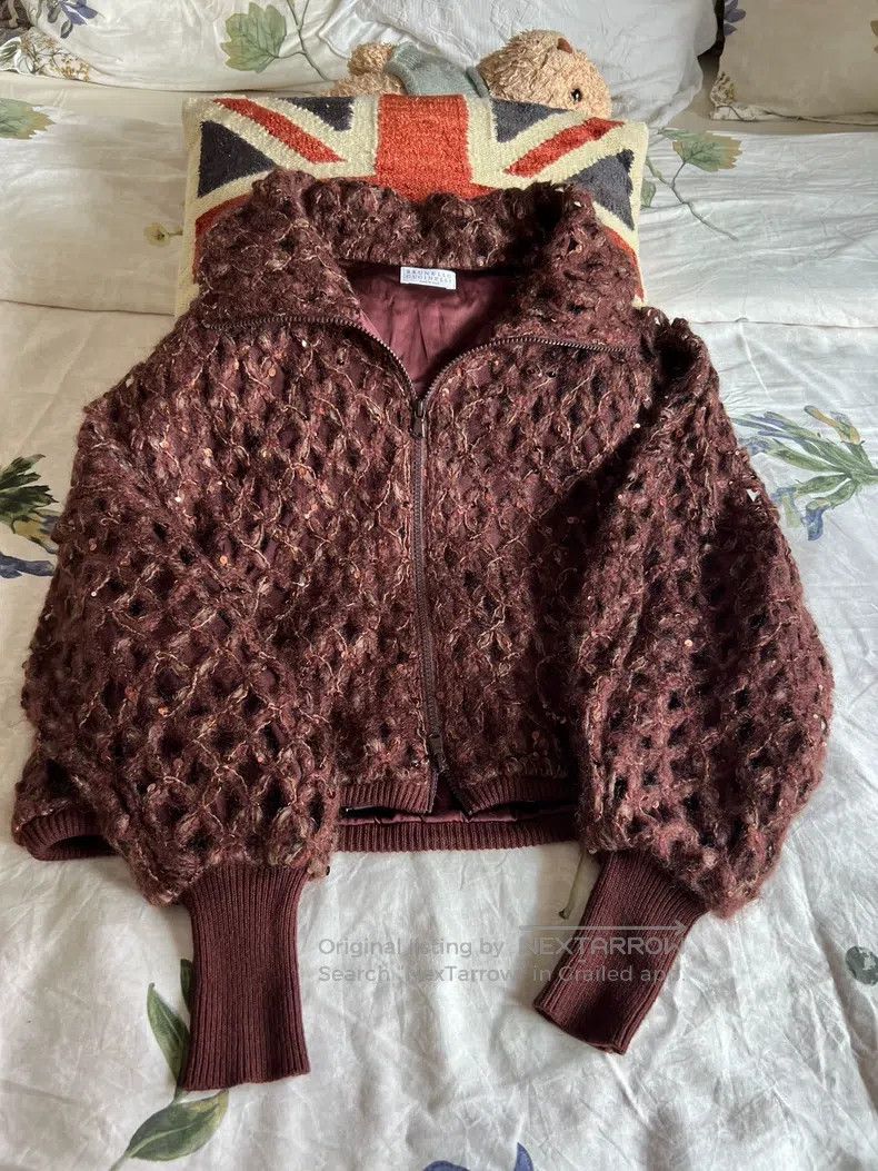 Brunello Cucinelli Brunello Cucinelli Glitter Brown Cardigan Size S / US 4 / IT 40 - 2 Thumbnail