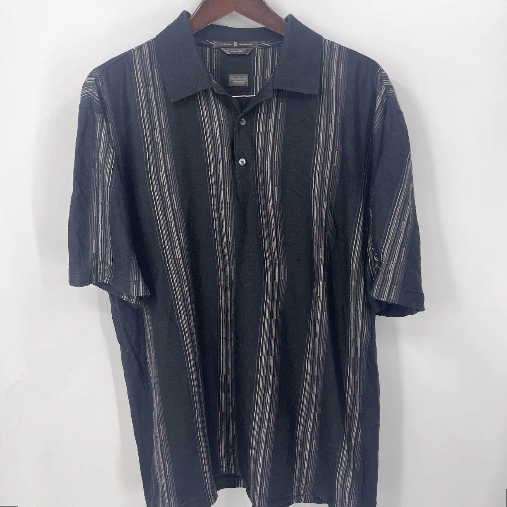 Vintage Tiger Woods Shirt Mens Large Striped Polo Black 60/2 Mercerized Golf Preppy Size US L / EU 52-54 / 3 - 2 Thumbnail