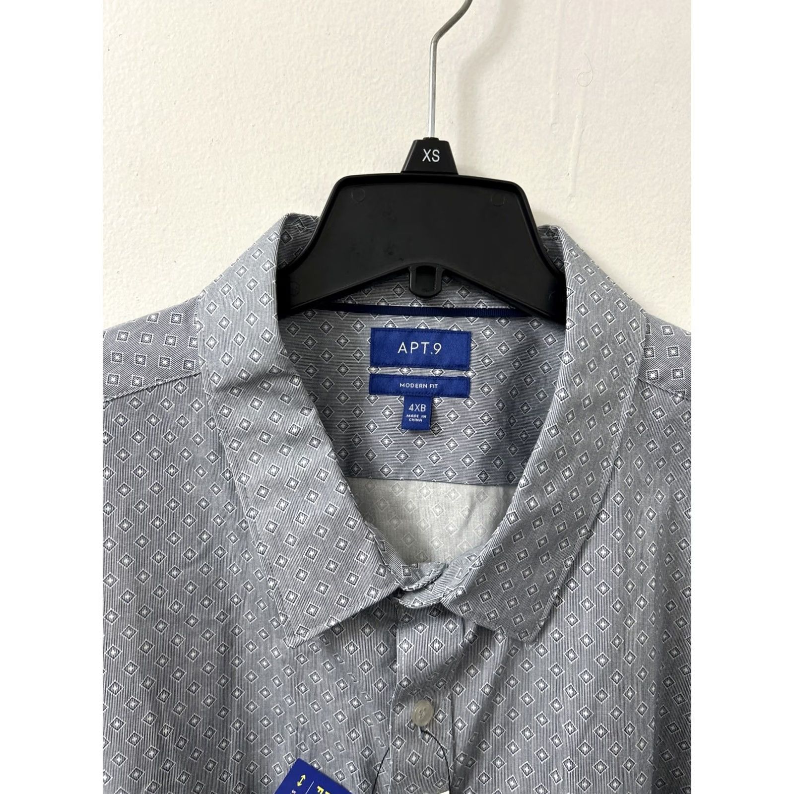 Apt. 9 Apt 9 Shirt Mens 4XL Gray Geometric Modern Fit Dress Shirt Long Sleeve Button-Front L/S Casual Formal Business Big Tall Size US XXL / EU 58 / 5 - 4 Thumbnail