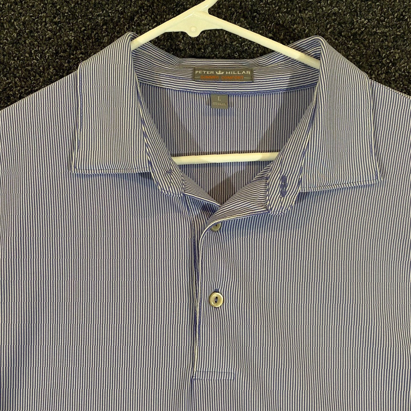 Peter Millar PETER MILLAR Polo Shirt Mens Large Blue White Striped Summer Comfort Golf Logo Shirt Size US L / EU 52-54 / 3 - 2 Thumbnail