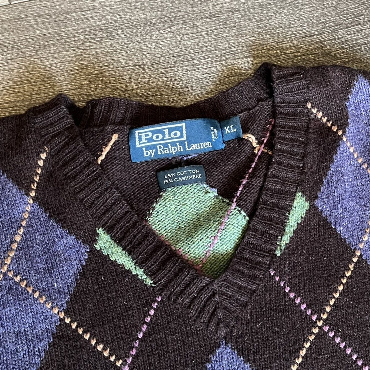 Polo Ralph Lauren Vintage 90s Polo Ralph Lauren Diamond Argyle V Neck Sweater Size US XL / EU 56 / 4 - 3 Thumbnail