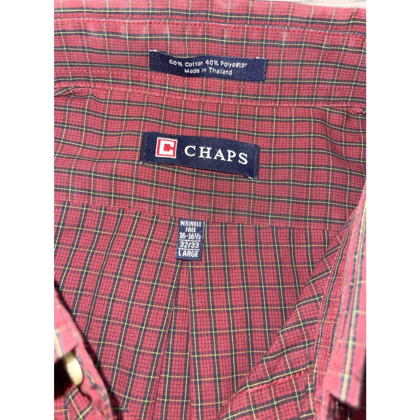 Chaps Chaps Shirt Button-Up Men L Red Plaid Long Sleeve Wrinkle Free Easy Care Casual Business Travel Size US L / EU 52-54 / 3 - 4 Thumbnail