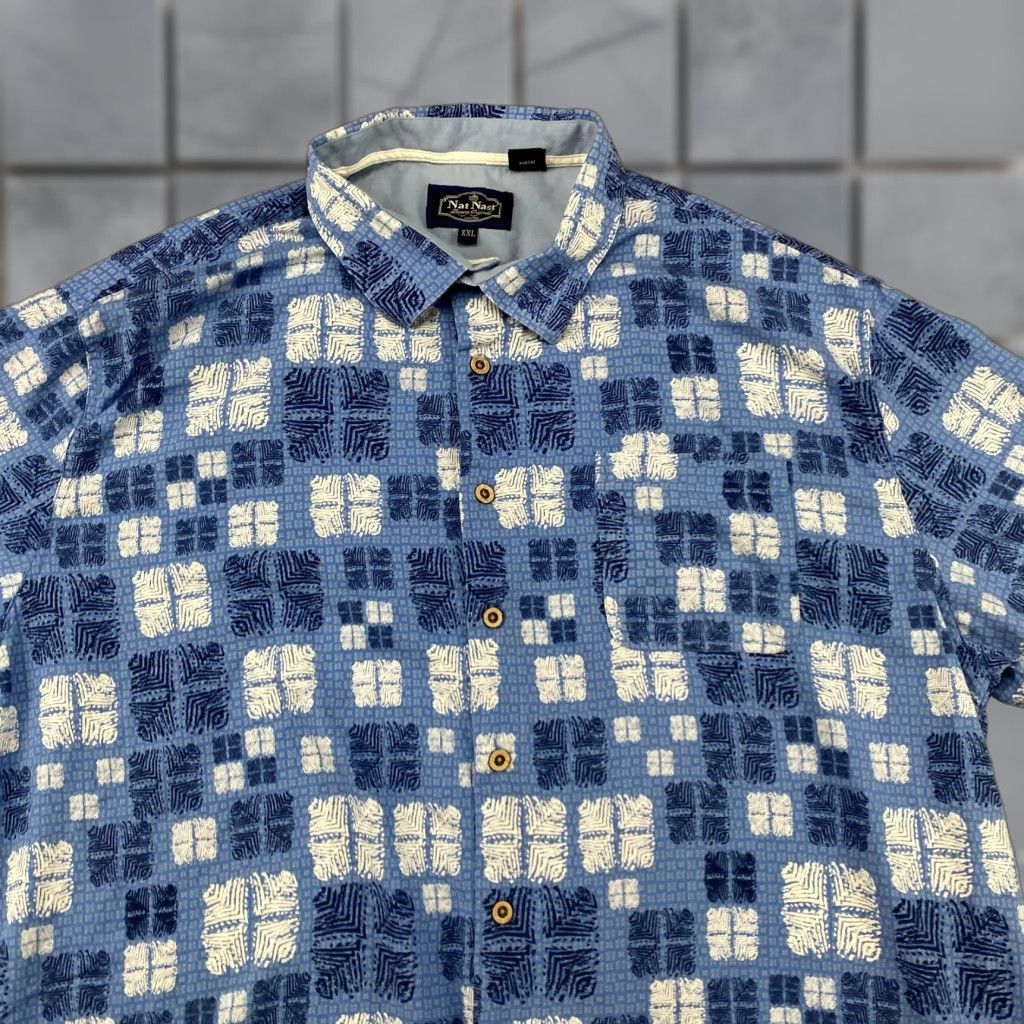 Nat Nast Nat Nast Button-Up Shirt Mens 2XL Geometric Multicolor Silk Blend Short Sleeve Pocket Shirt Size US XXL / EU 58 / 5 - 1 Thumbnail