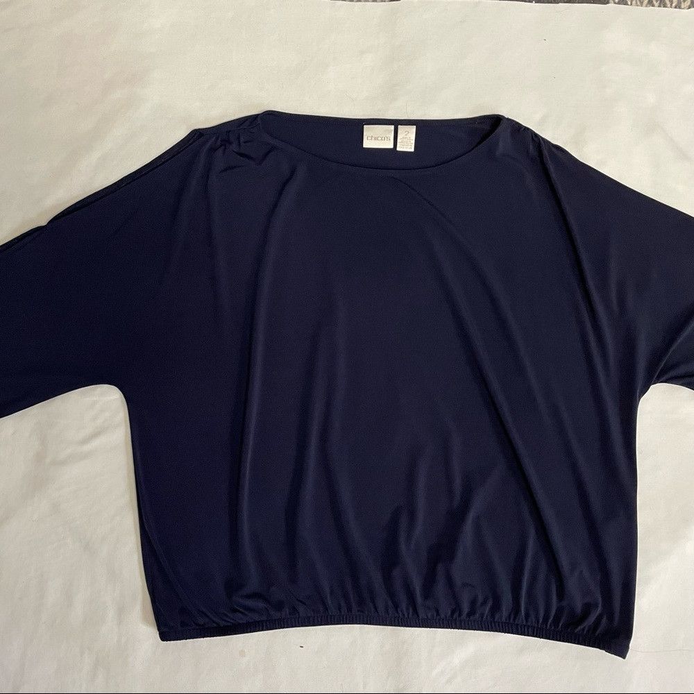Chicos Chico’s Navy Split Sleeves Blouse Top Size 2 US L Size L / US 10 / IT 46 - 9 Thumbnail