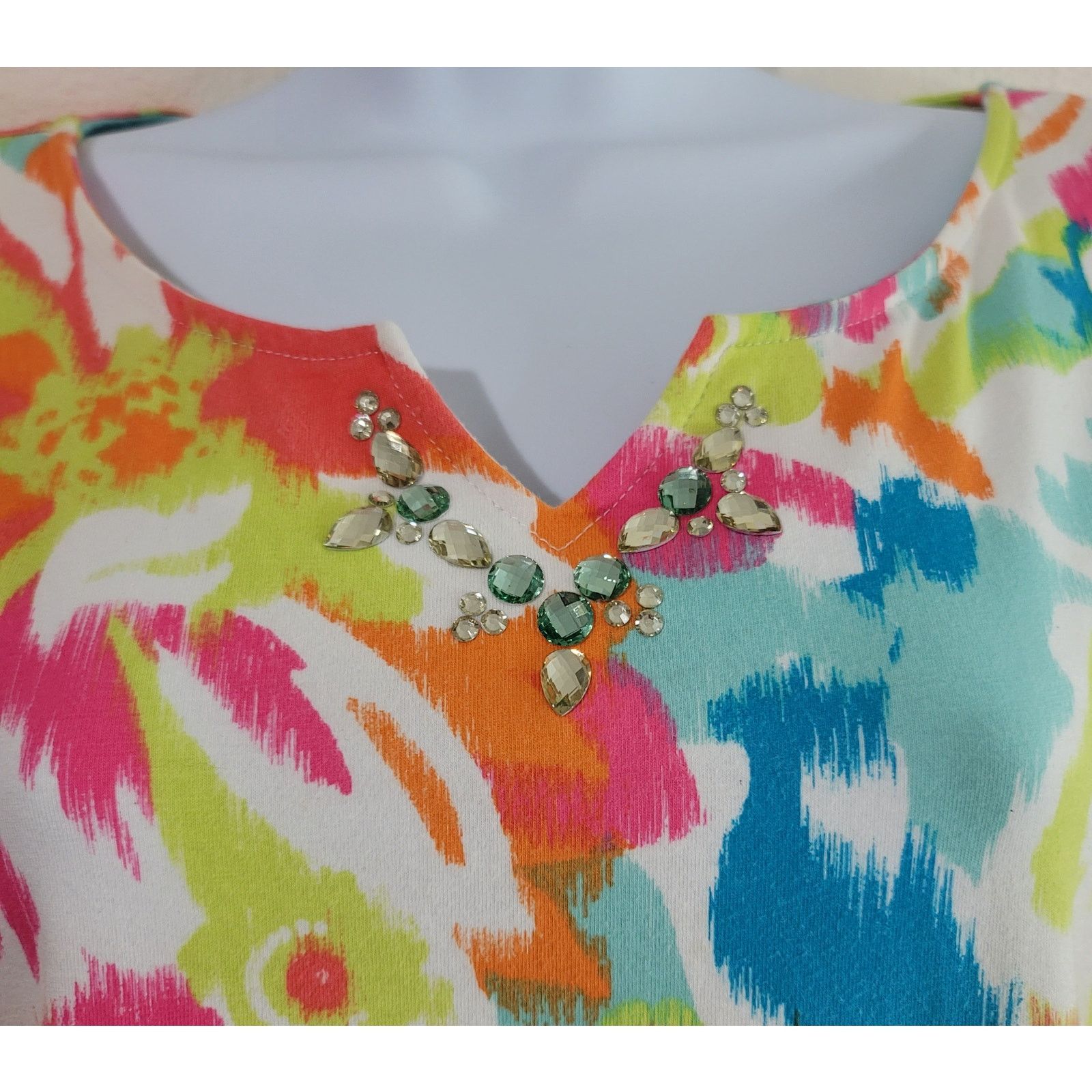 Other Ruby Rd. White Multi Color Abstract Top Small Rhinestones Size S / US 4 / IT 40 - 2 Thumbnail