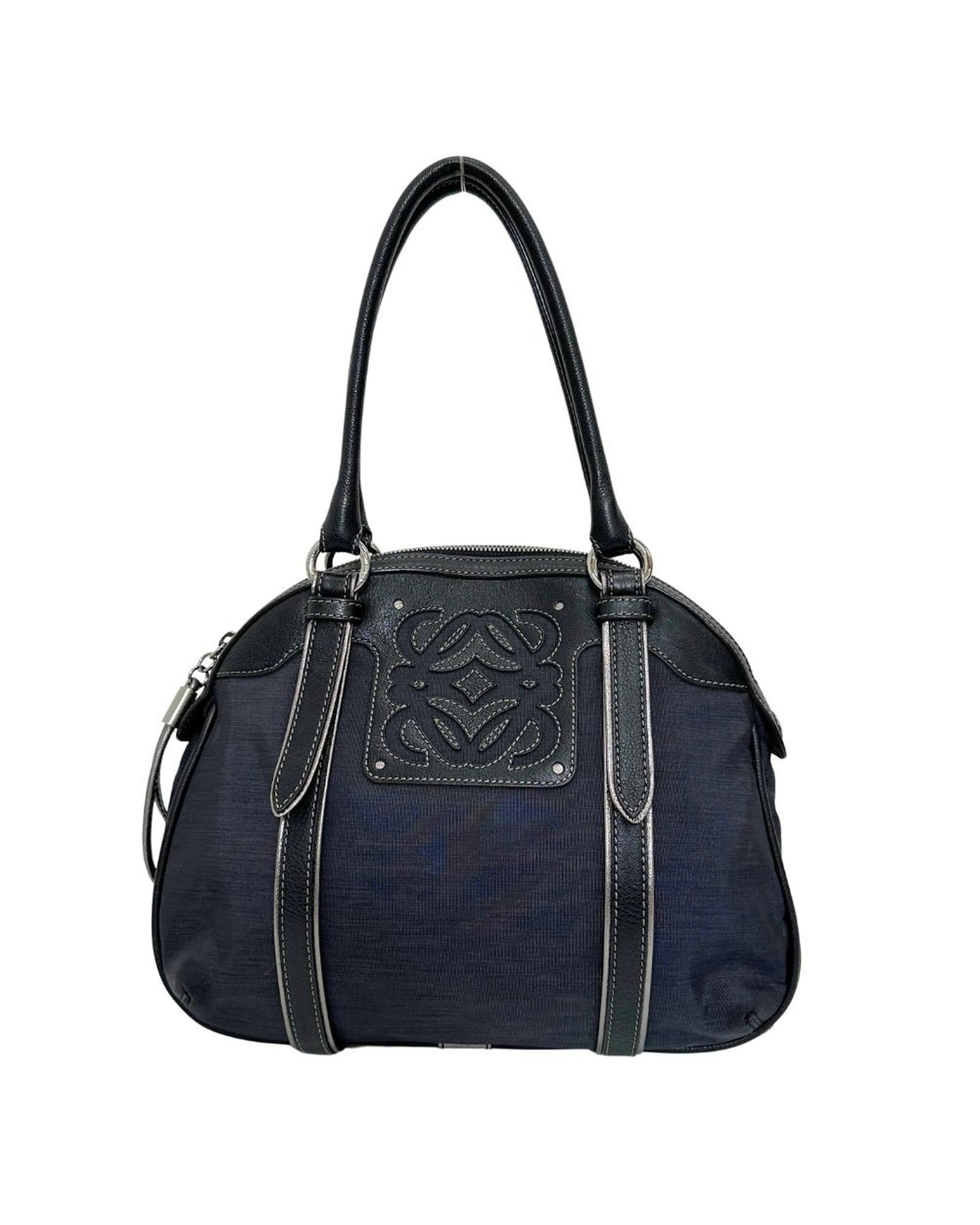 image of Loewe Canvas Shoulder Bag In Black With Anagram Design, Women's