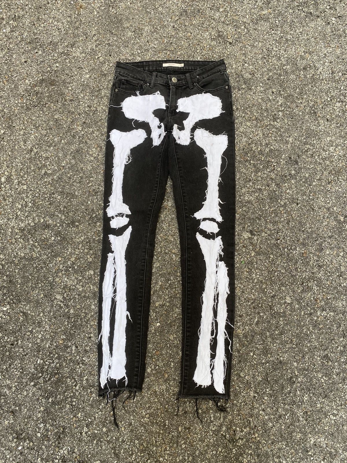 image of Beauty Beast x Hysteric Glamour Levis 711 Skinny Skeleton Bones Denim Jeans in Black, Women's (Size