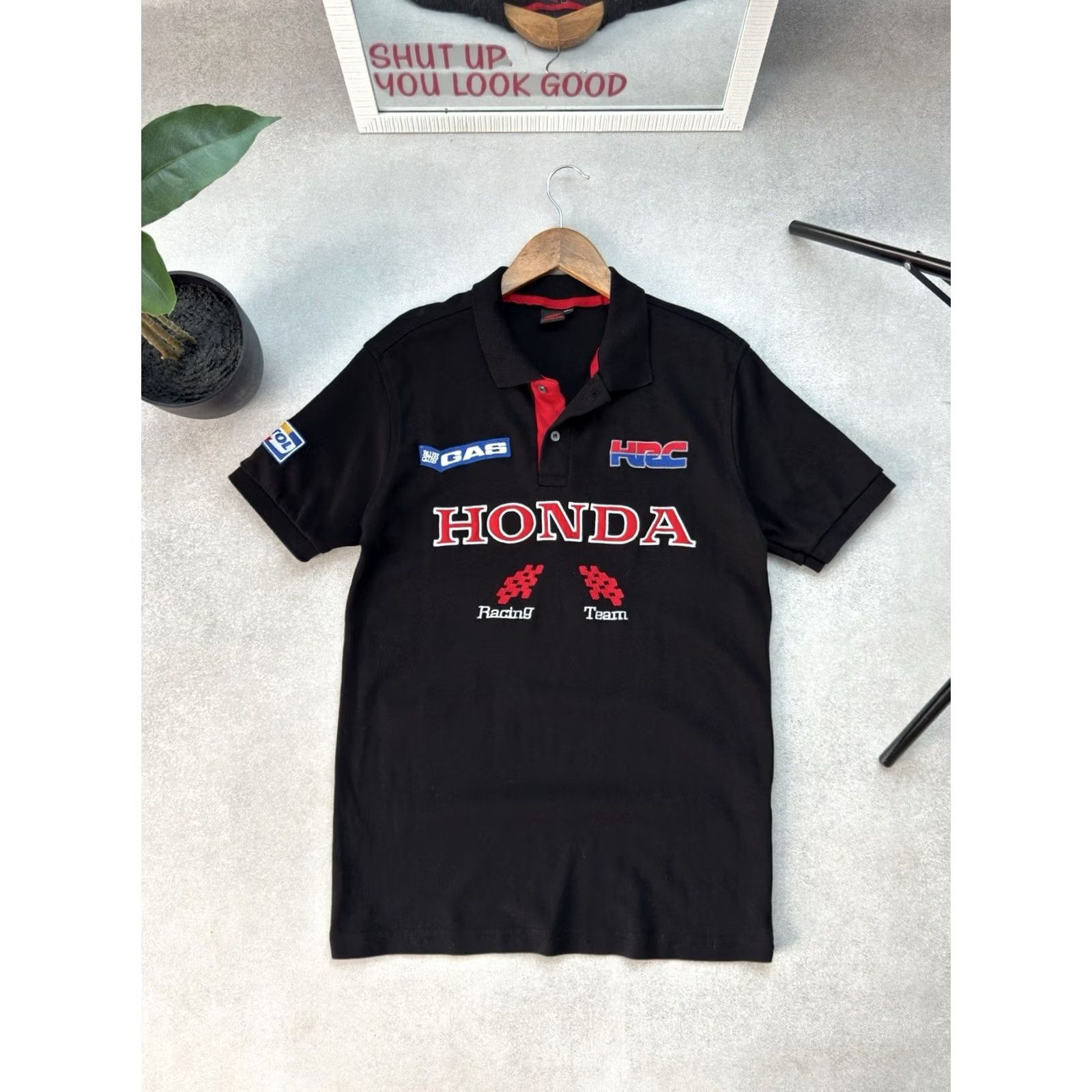 Honda VINTAGE Honda Racing Polo T-Shirt Short Sleeve Mens Size L Black Cotton Polo Shirt Racing Nascar 90s Honda Vintage Polos Polos Black Mens L Size US L / EU 52-54 / 3 - 2 Thumbnail