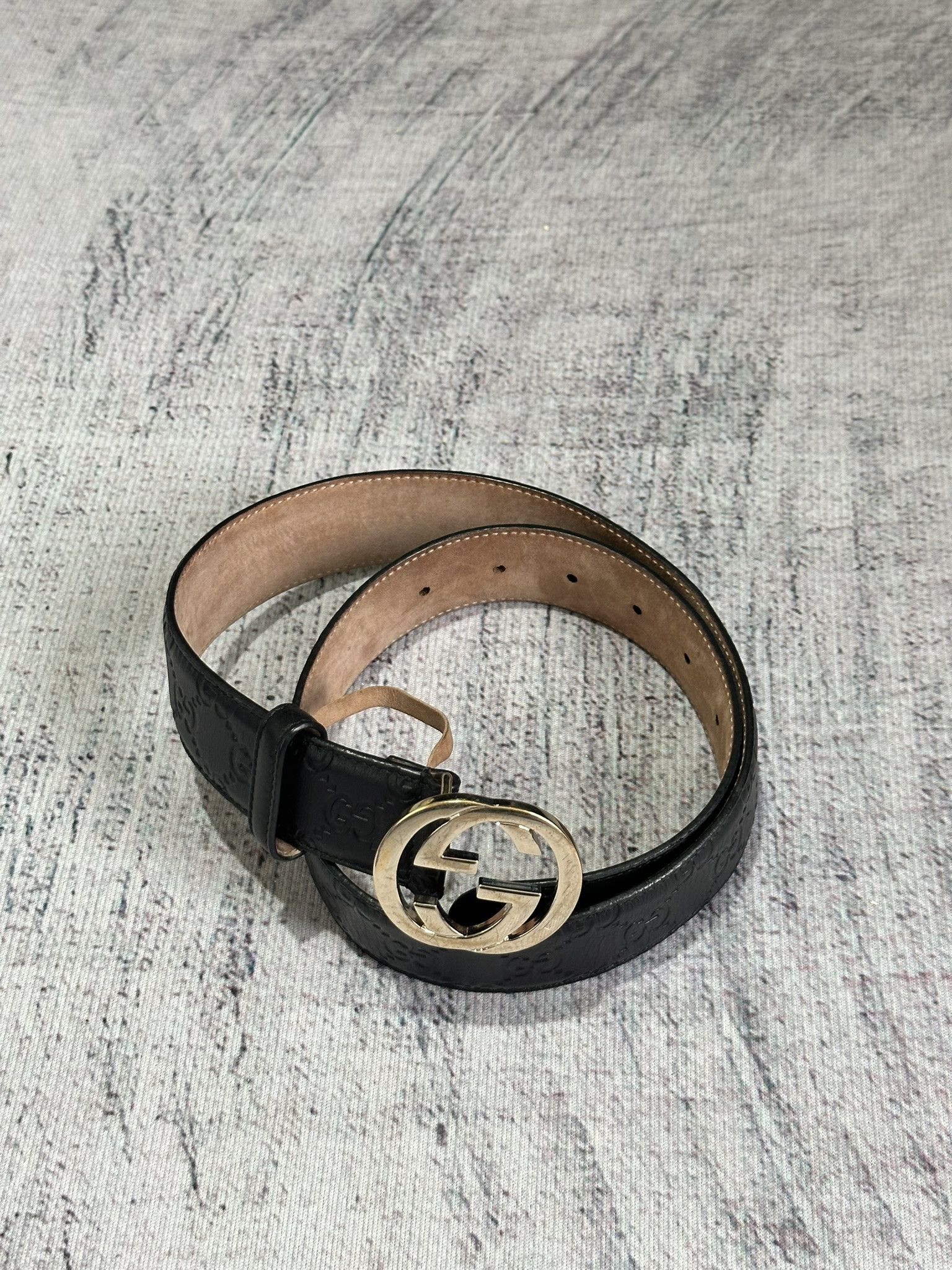 Gucci Gucci Belt Guccissima GG Monogram Black Leather Interlocking Size ONE SIZE - 2 Thumbnail