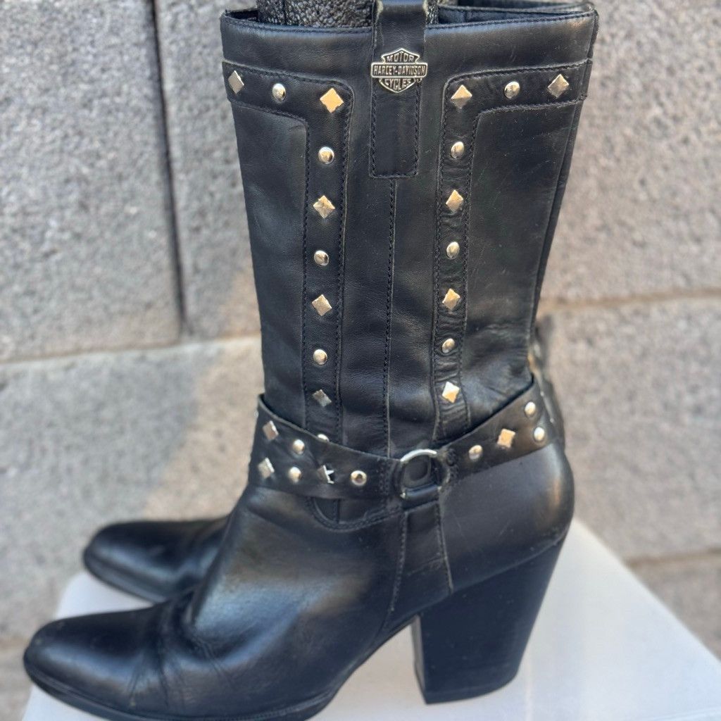 Harley Davidson Harley-Davidson Black Studded Heeled Boots Size 10 Size US 10 / IT 40 - 7 Thumbnail