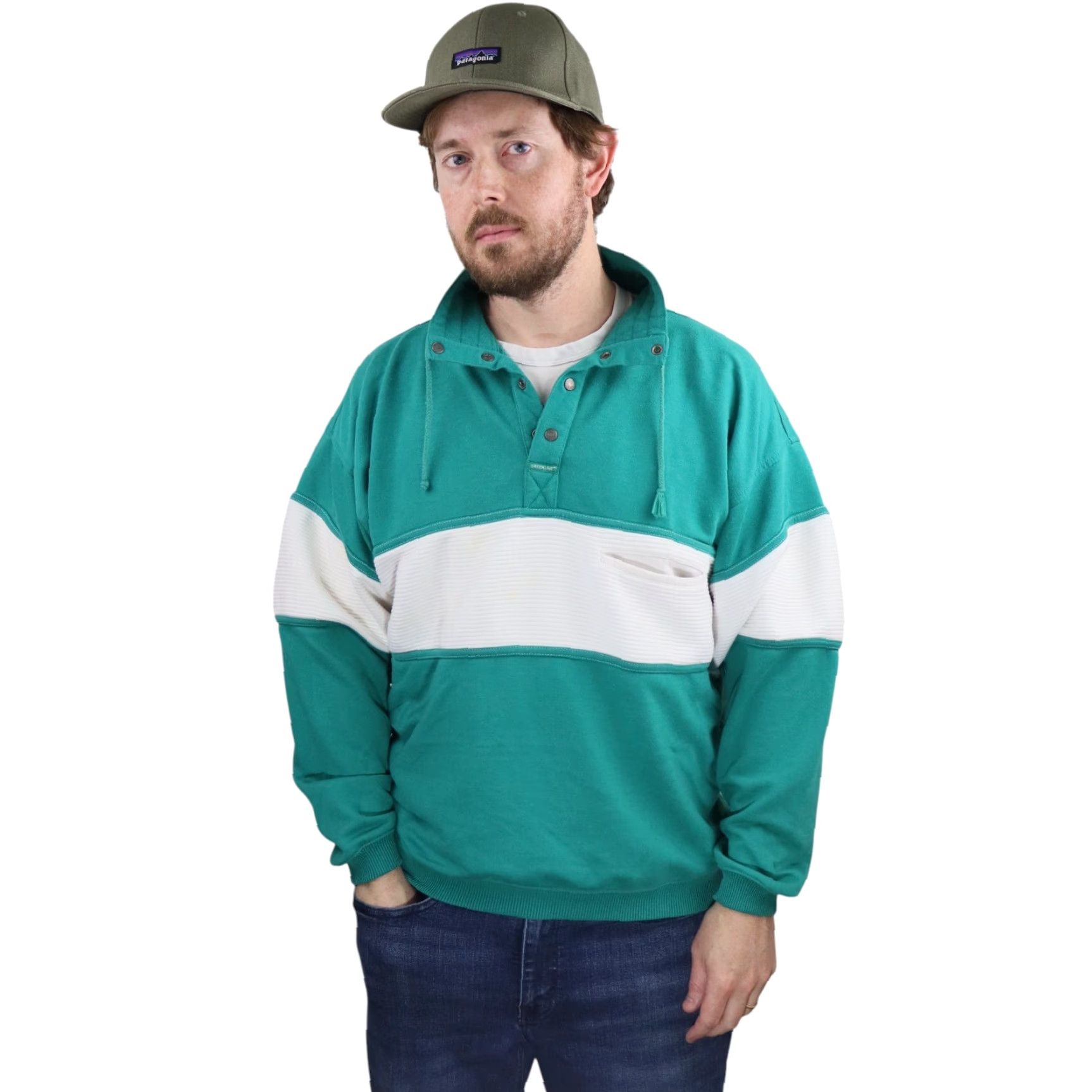 Etro VINTAGE Greenline Sport Sweatshirt Mens Large Green 90s Retro Rugby Henley Mock Neck Pockets Fleece Cotton Blend Decade 80s 90s Vintage Size US L / EU 52-54 / 3 - 2 Thumbnail