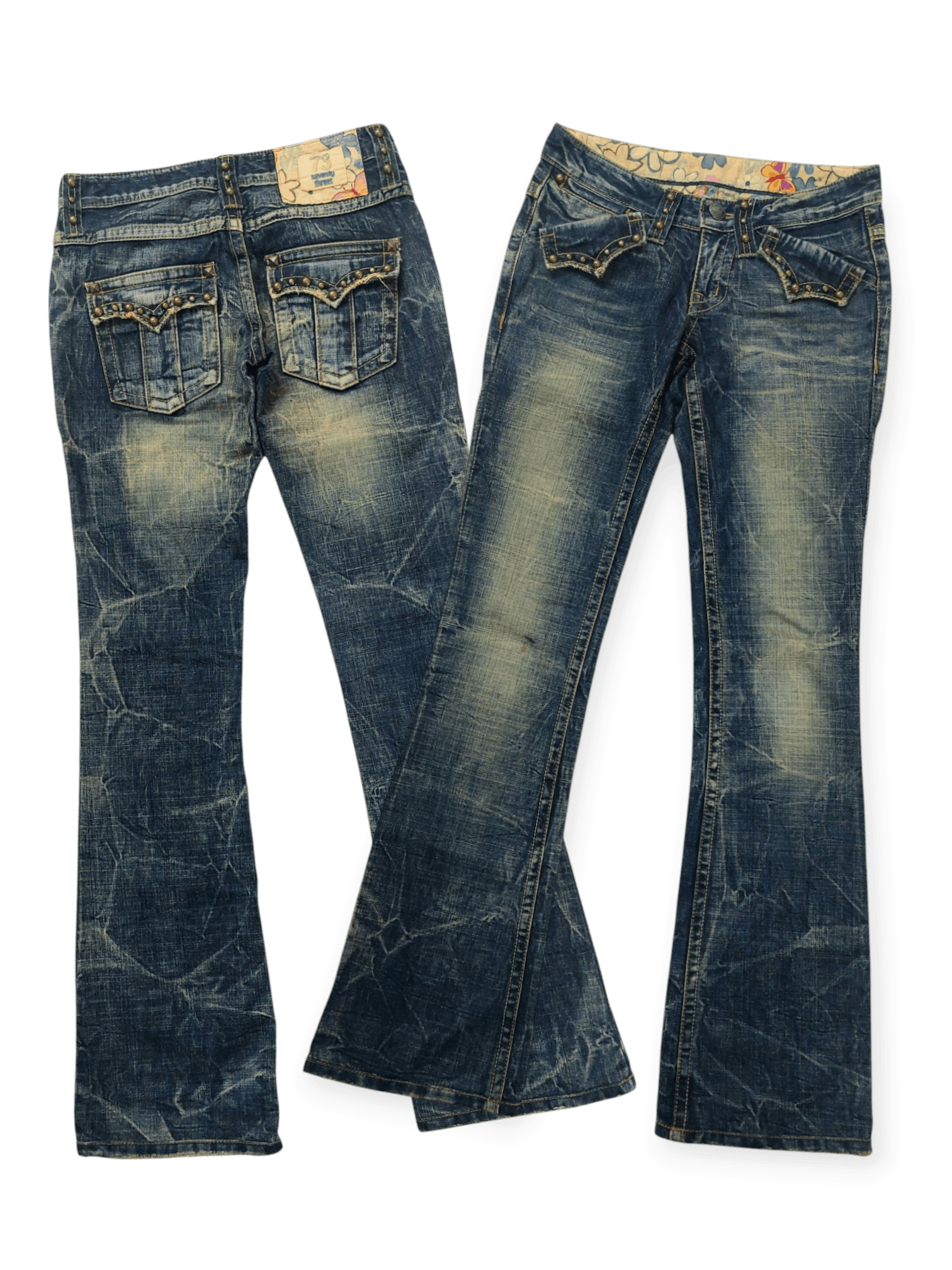 Vintage Flare 73 Seventy Threes Studded Punk Denim Size 26" / US 2 / IT 38 - 2 Thumbnail