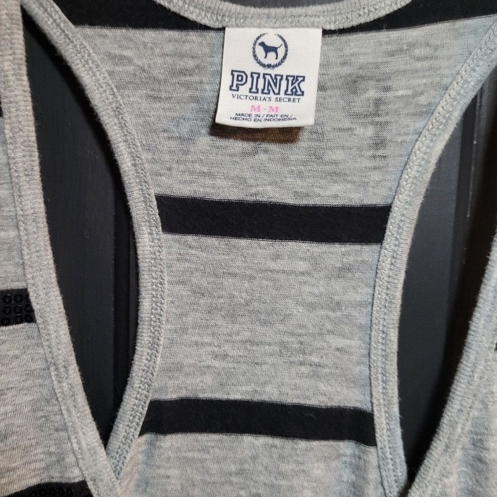 Pink PINK VS, black/gray stripes, tank top, guc, Size M Size M / US 6-8 / IT 42-44 - 2 Thumbnail