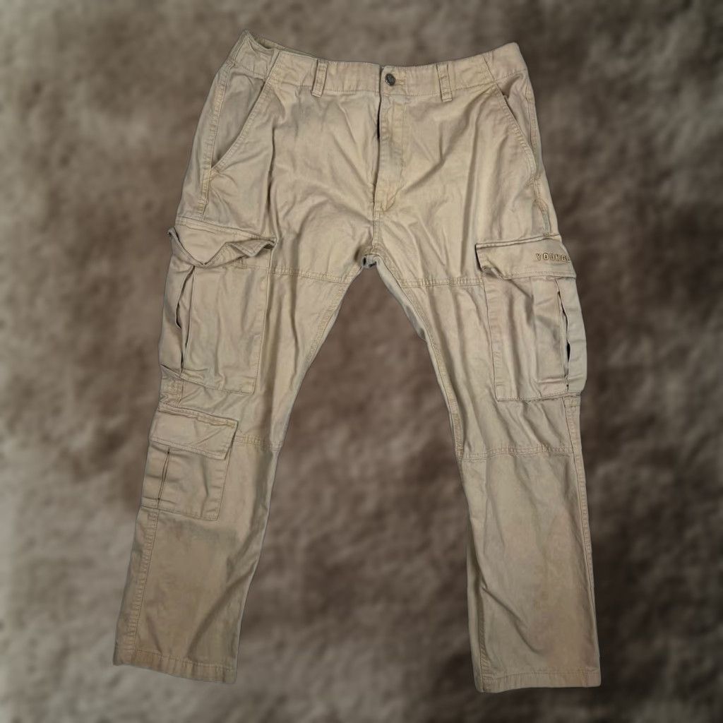 YoungLA YoungLA Cargo Pants Mens Large Beige Straight Leg Utility Pockets Casual Twill Size US 33 - 1 Thumbnail
