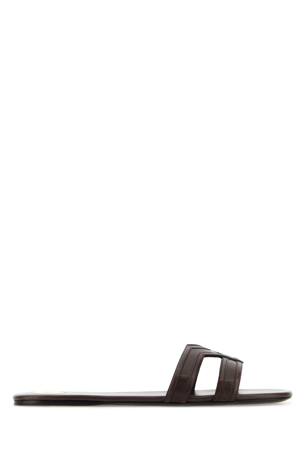 Saint Laurent Paris Brown Leather Mabrouka Slippers Size US 8 / IT 38 - 1 Thumbnail