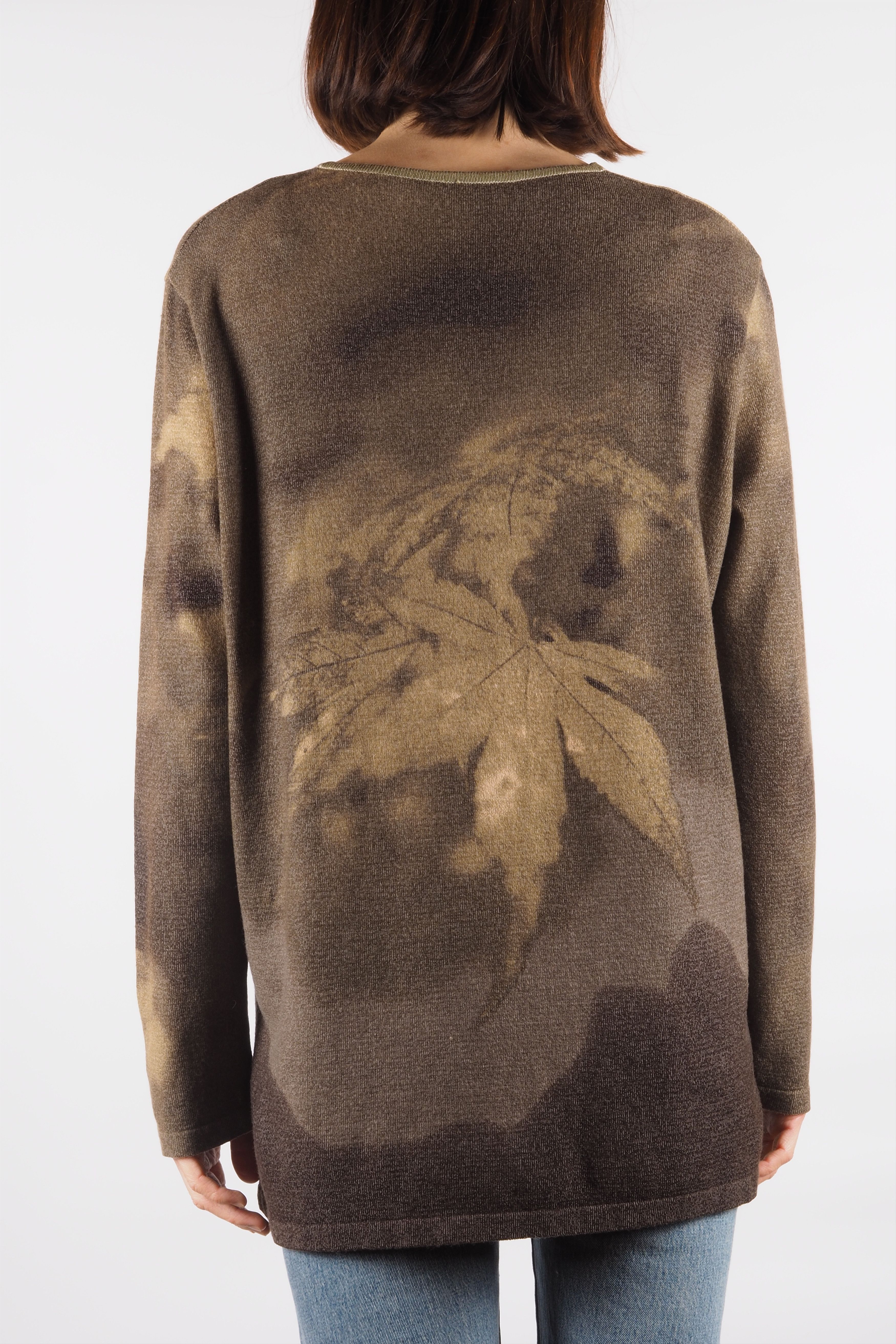Roberto Cavalli × Vintage Roberto Cavalli Vintage 90s Wool Leaves Print Sweater Top Size L / US 10 / IT 46 - 3 Thumbnail