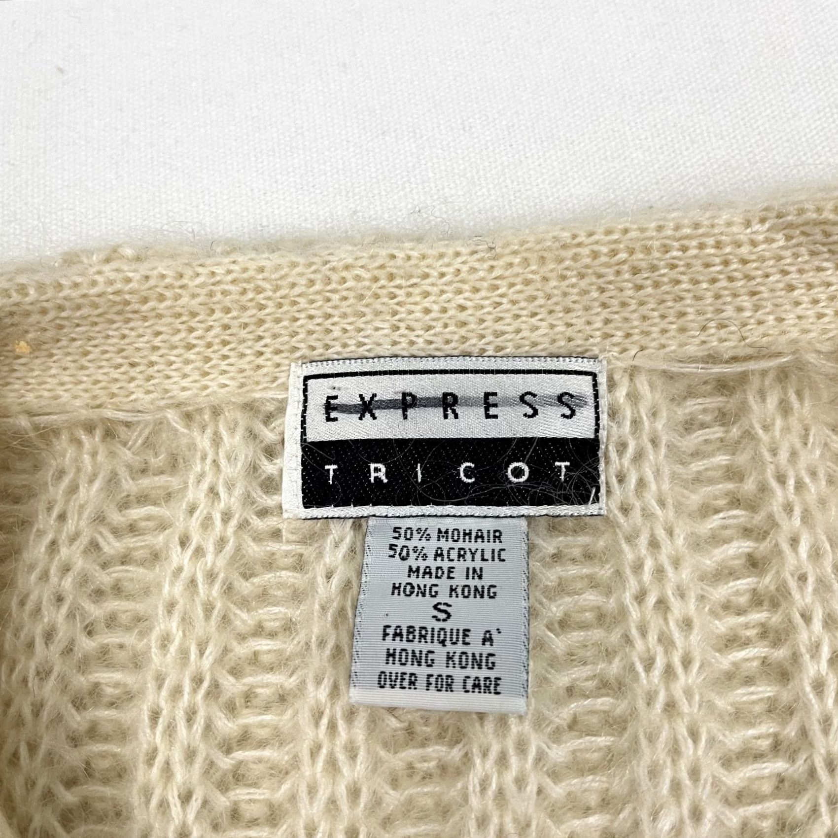 Express VINTAGE Express Cardigan Women S Ivory Mohair Knit Ribbed Casual Luxe Sweater Size S / US 4 / IT 40 - 2 Thumbnail