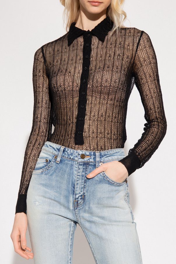 Saint Laurent Paris o1s1wg111224 Long Sleeve Knit Sweater in Black Size S / US 4 / IT 40 - 3 Thumbnail