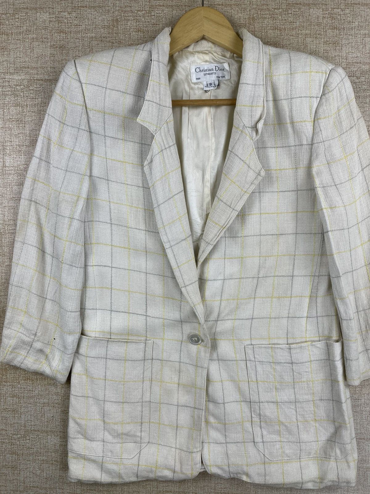 Christian Dior Monsieur × Vintage Vintage Christian Dior Separates White Plaid Blazer Jacket Size US S / EU 44-46 / 1 - 3 Thumbnail