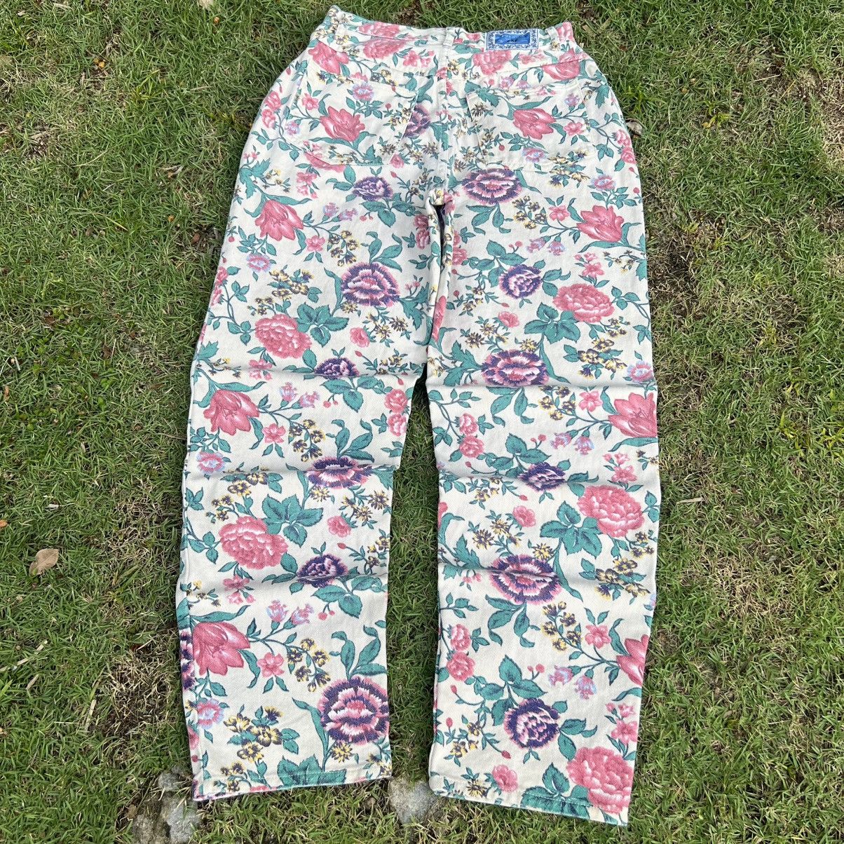 Japanese Brand “VINTAGE” FULL PRINT FLORAL DENIM JEANS STATEMENT PIECE Size US 28 / EU 44 - 12 Thumbnail