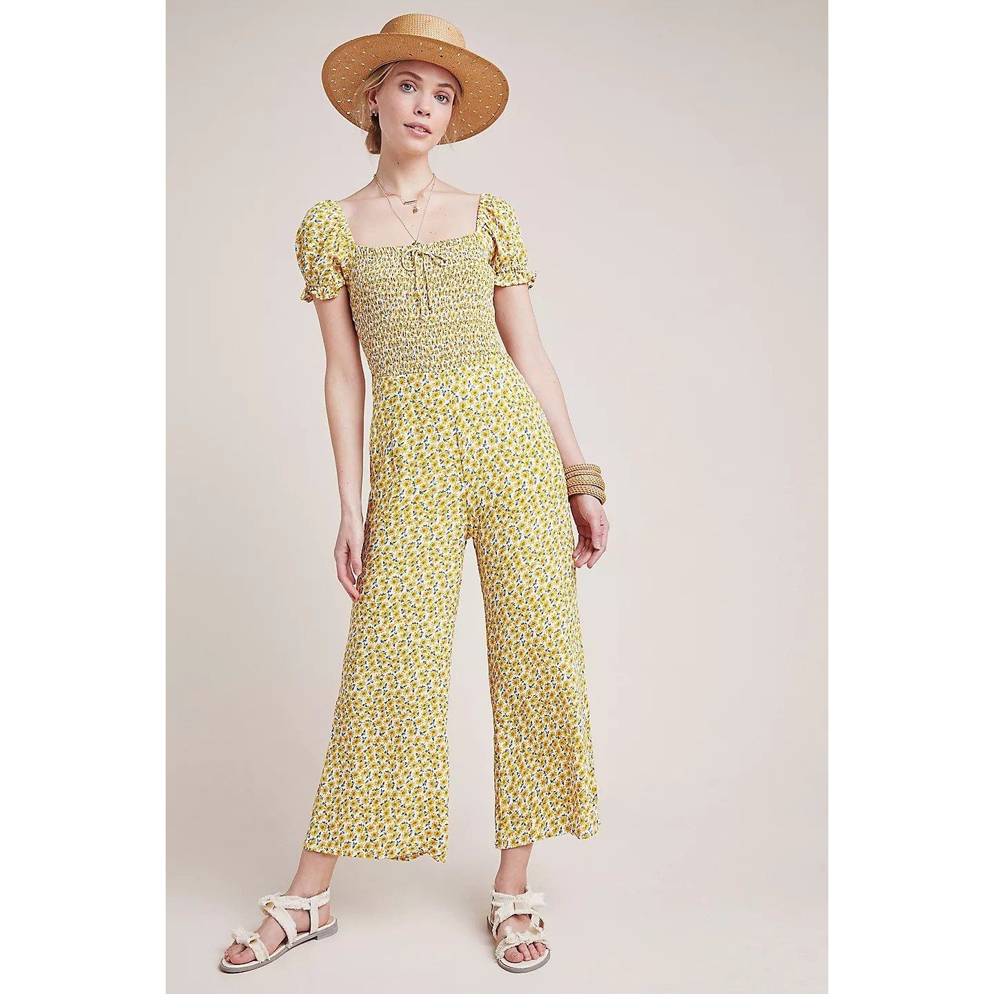 FAITHFULL Faithfull the Brand Lazlo Jumpsuit Boho Floral Smocked Puff Size 27" / US 4 / IT 40 - 2 Thumbnail
