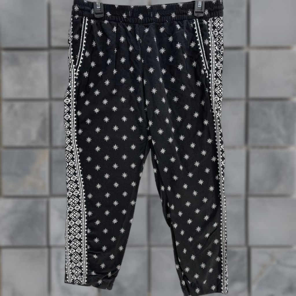 Old Navy Old Navy Ankle Pants Women M Black White All Over Print Boho Hippie Prairie Geometric Vintage No Size 24" / US 00 / IT 34 - 1 Thumbnail