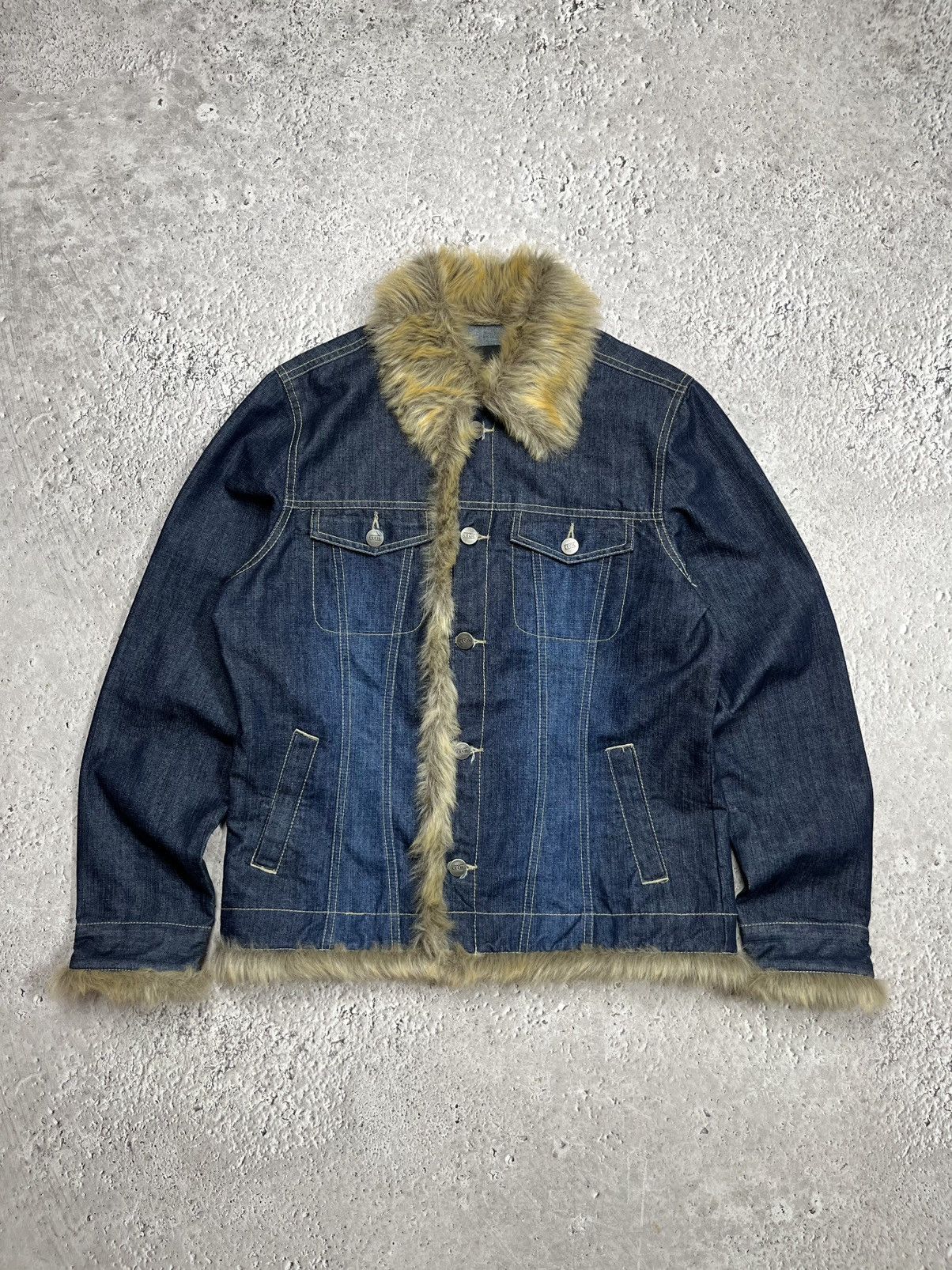 Other Women’s Denim Jacket With Faux Fur Trim Button Up Blue Coat Size S / US 4 / IT 40 - 1 Thumbnail