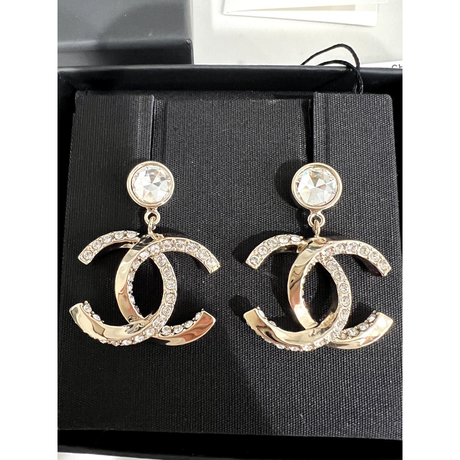 Chanel Chanel Gold Crystal Statement Stud Pendant Drop Earrings Size ONE SIZE - 9 Thumbnail