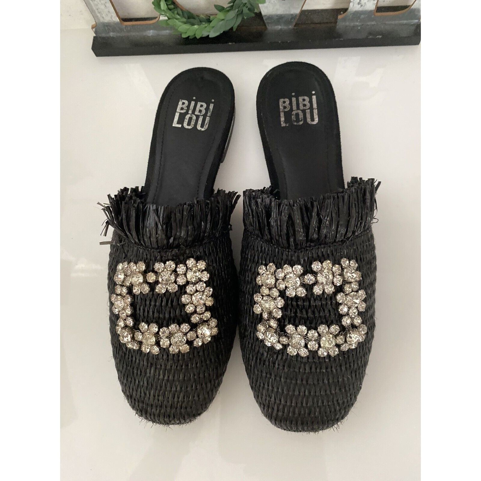 Vintage Bibi Lou Raffia Gem Jeweled Mule Slide Slip On Slipper Shoes Size US 6 / IT 36 - 13 Thumbnail