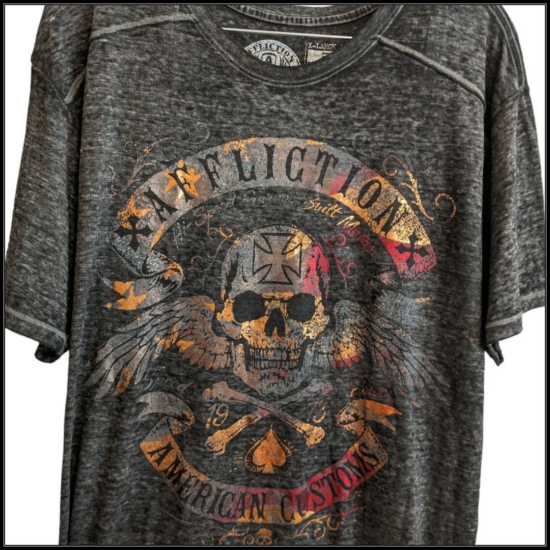 Affliction AFFLICTION American Customs Skull T-Shirt Red Gold Foil XL Size US XL / EU 56 / 4 - 1 Thumbnail