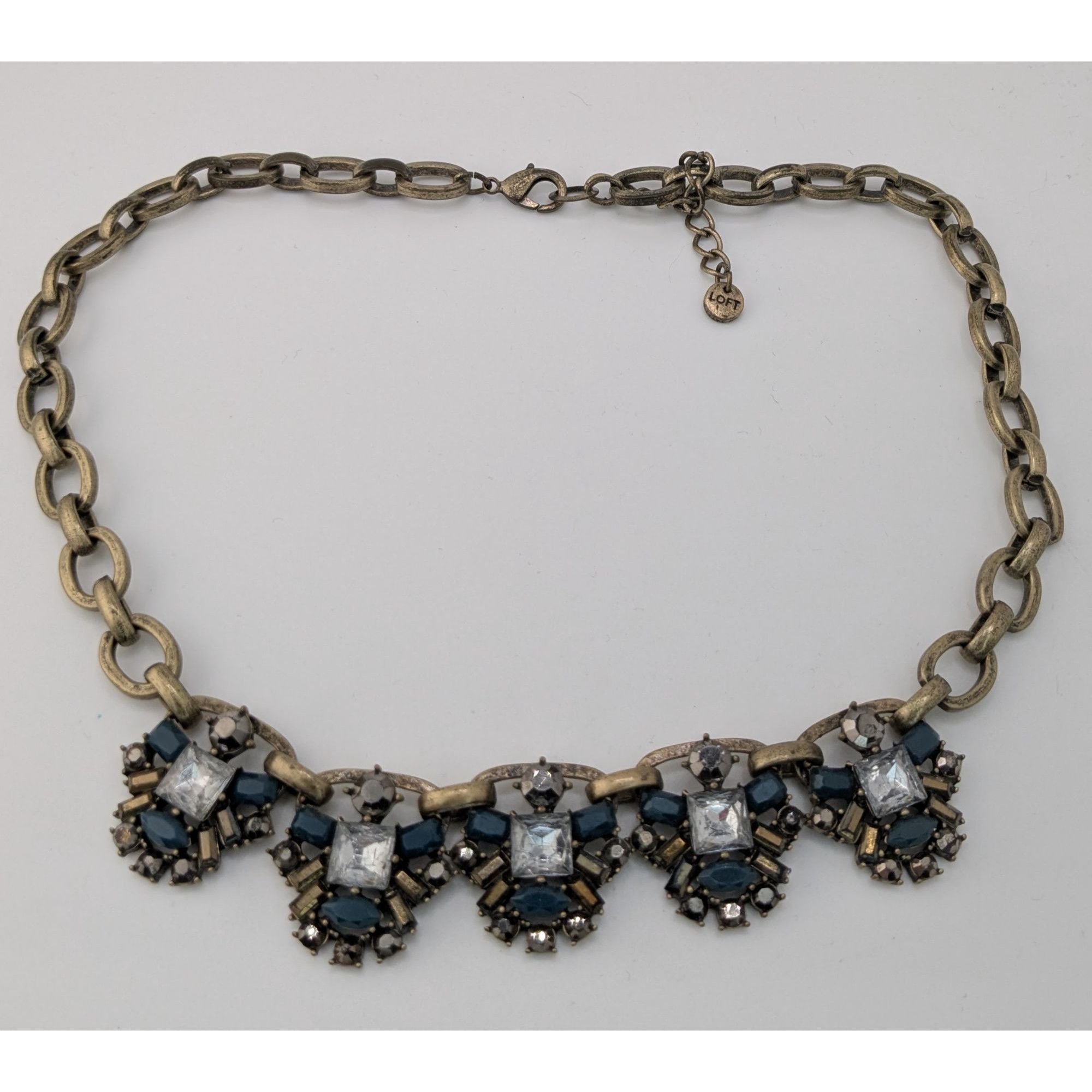 Loft Loft Chunky Statement Necklace With Blue & Clear Gemstones Size ONE SIZE - 8 Thumbnail