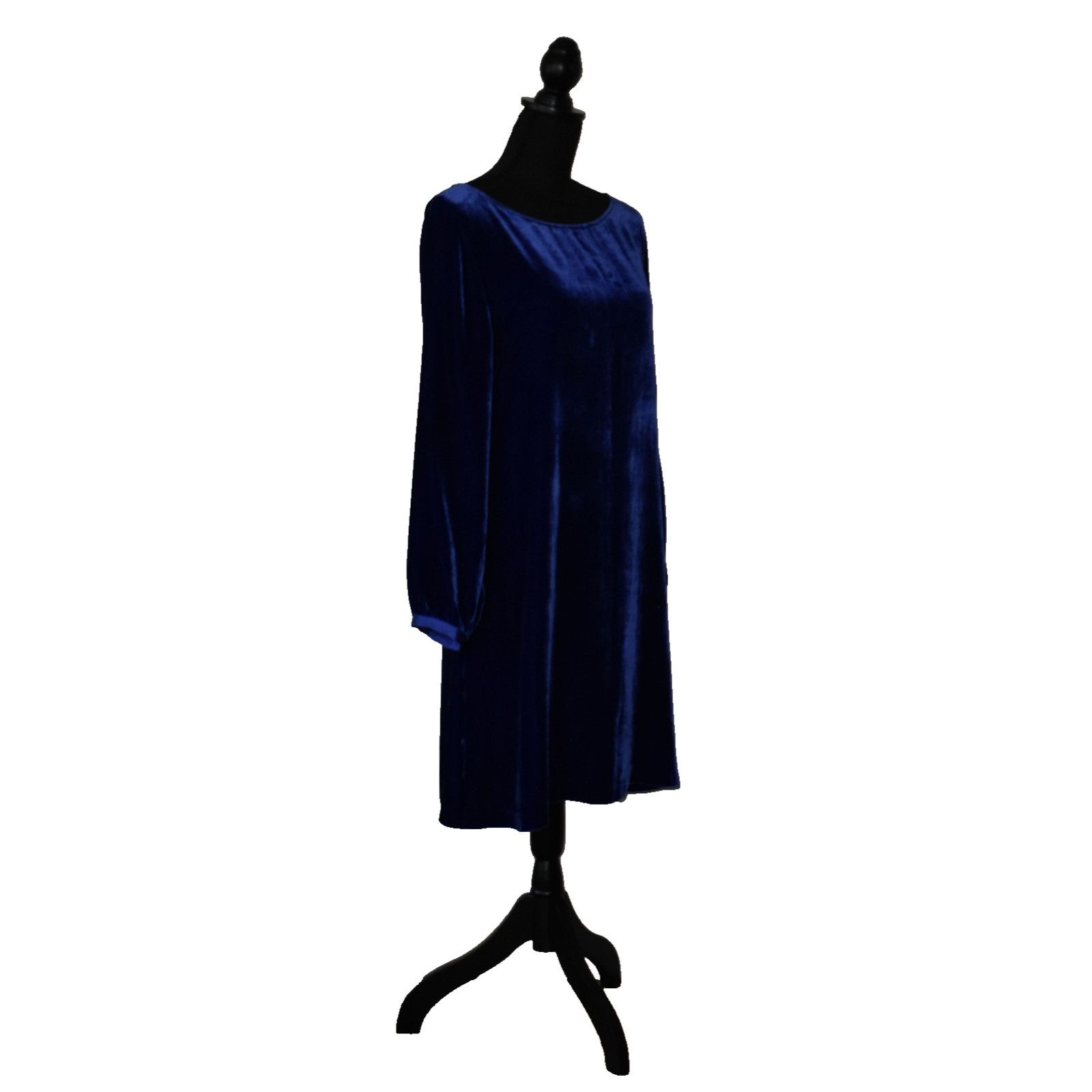 EILEEN FISHER Blue Velvet Long Sleeve Cocktail Dress Size L