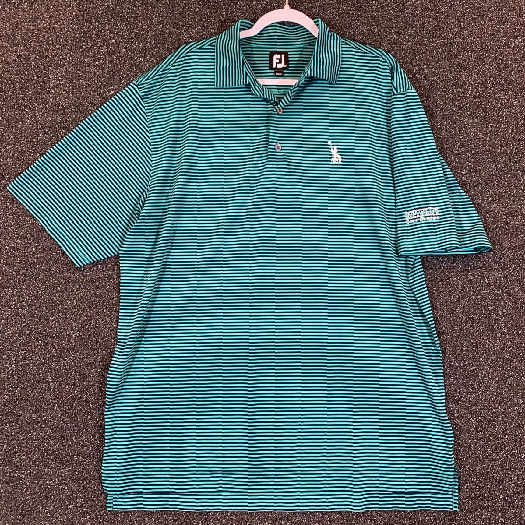 Footjoy FootJoy Polo Men XL Green Striped Rolling Green Performance Golf Shirt S/S Logo Shirt Mens Regular Size XL Green Striped Polo FootJoy Size US XL / EU 56 / 4 - 2 Thumbnail
