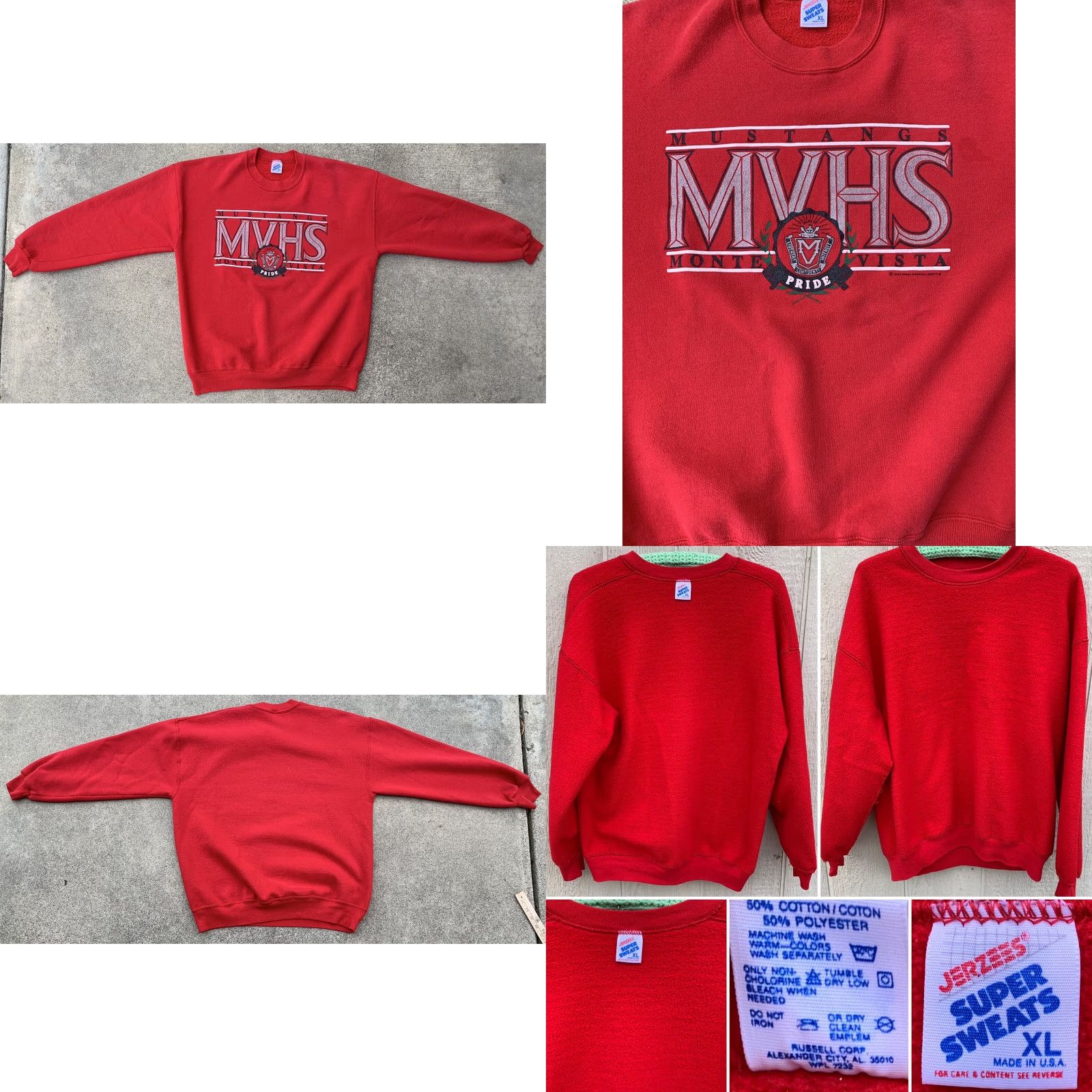 Jerzees VINTAGE Mustangs MVHS Monte Vista graphic sweatshirt XL Men Crew Neck Long Sleeve Red Pullover Sweatshirt Graphic Print USA Made Size US XL / EU 56 / 4 - 9 Thumbnail