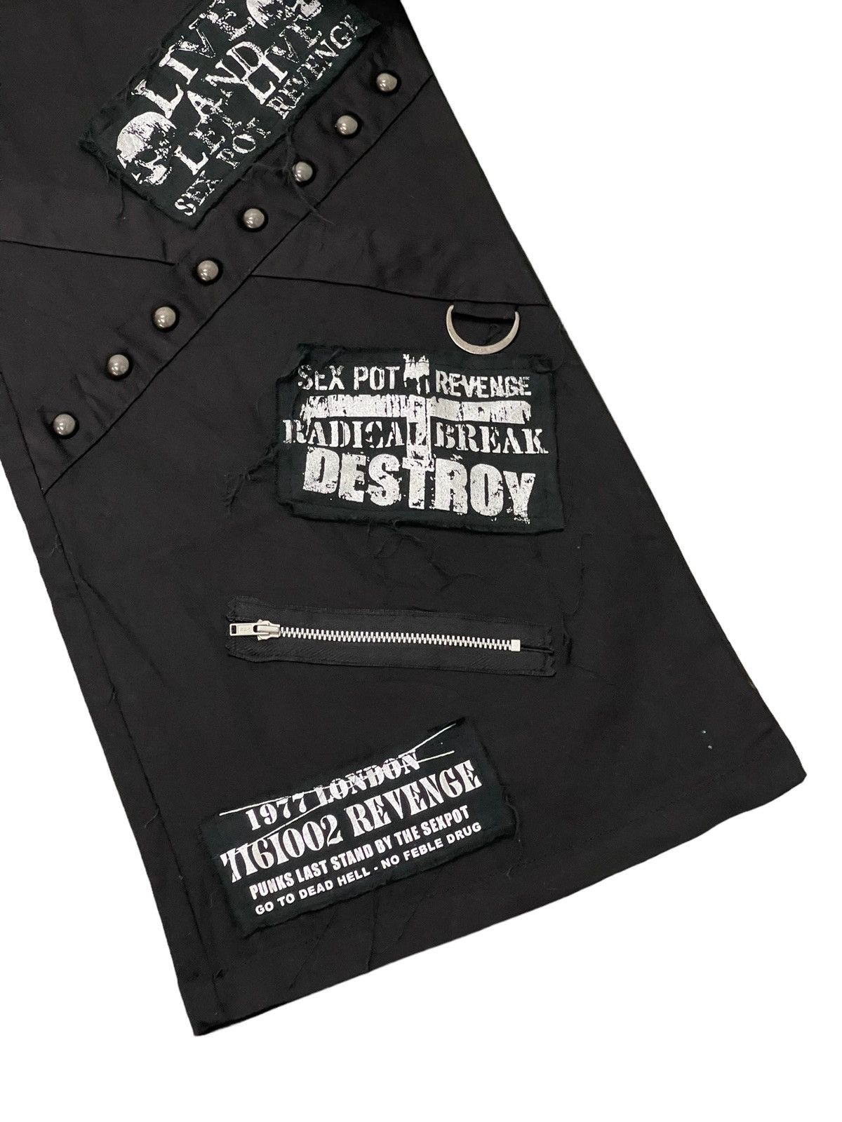 Japanese Brand Wide Leg Cargo Sex Pot Revenge Pant Punk Black Patches 6🟦5 Size US 32 / EU 48 - 4 Thumbnail