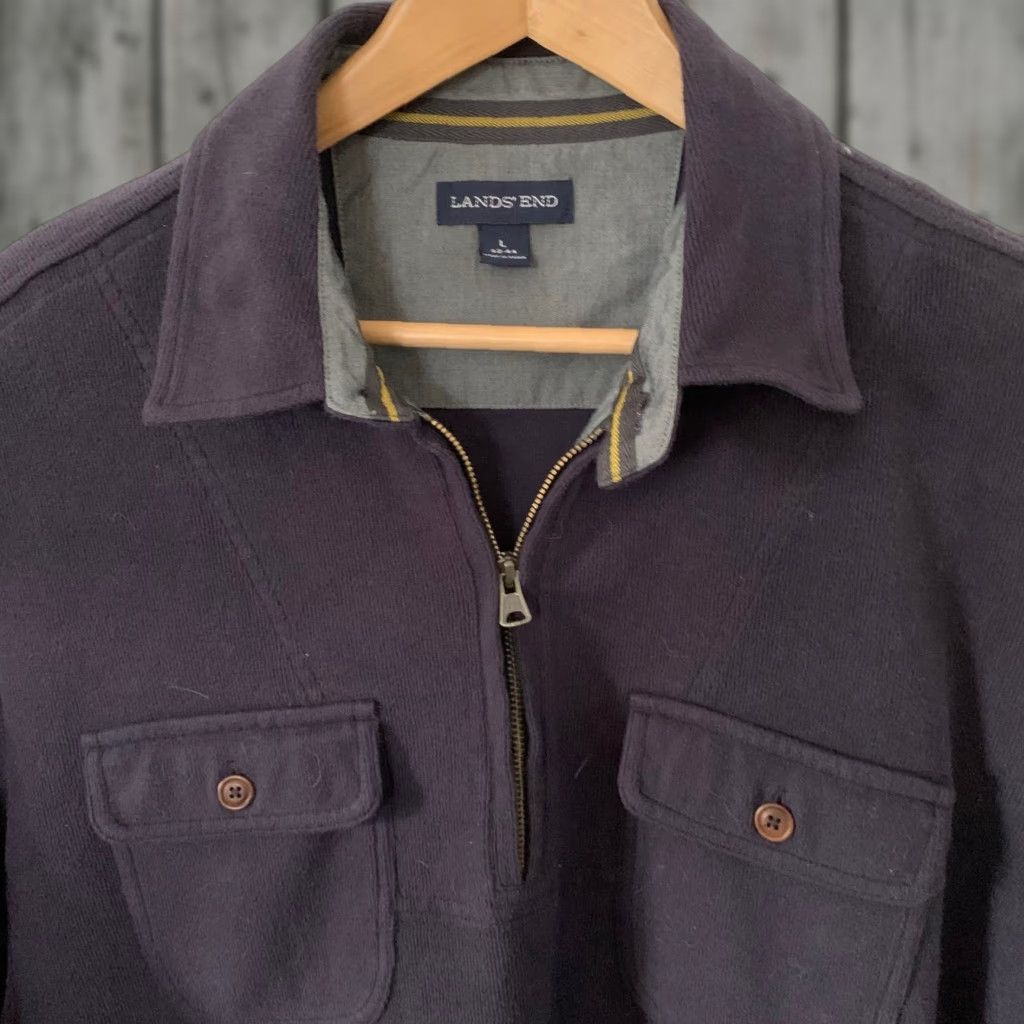 Lands' End Lands' End Mens Sweater Shirt Blue L 42-44 1/4 Zip Half Zip Pockets Pullover Jacket Size US L / EU 52-54 / 3 - 1 Thumbnail