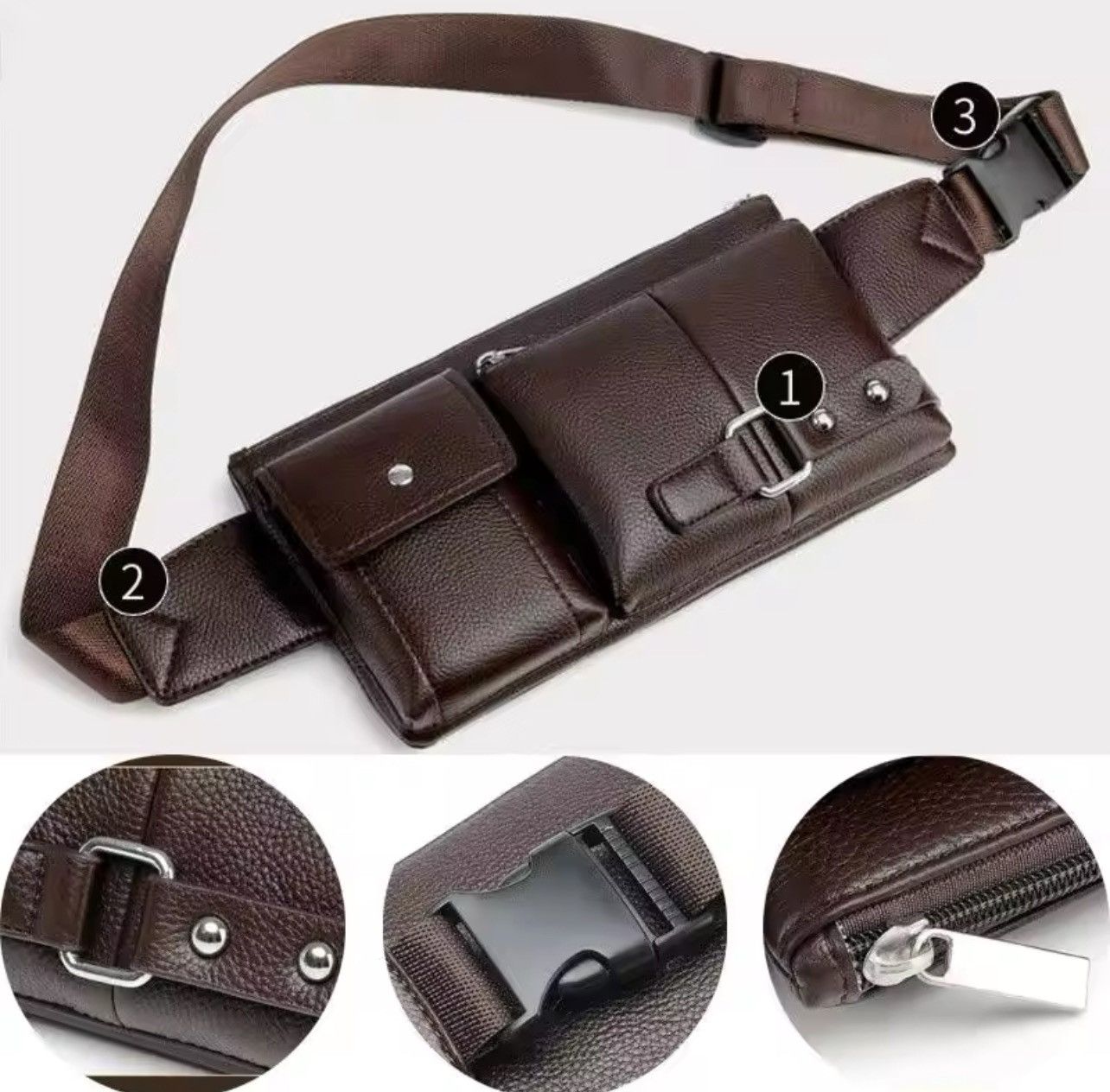 Japanese Brand × Vintage Multi Pocket Fanny Pack PU Leather Waist Bag Size ONE SIZE - 4 Thumbnail