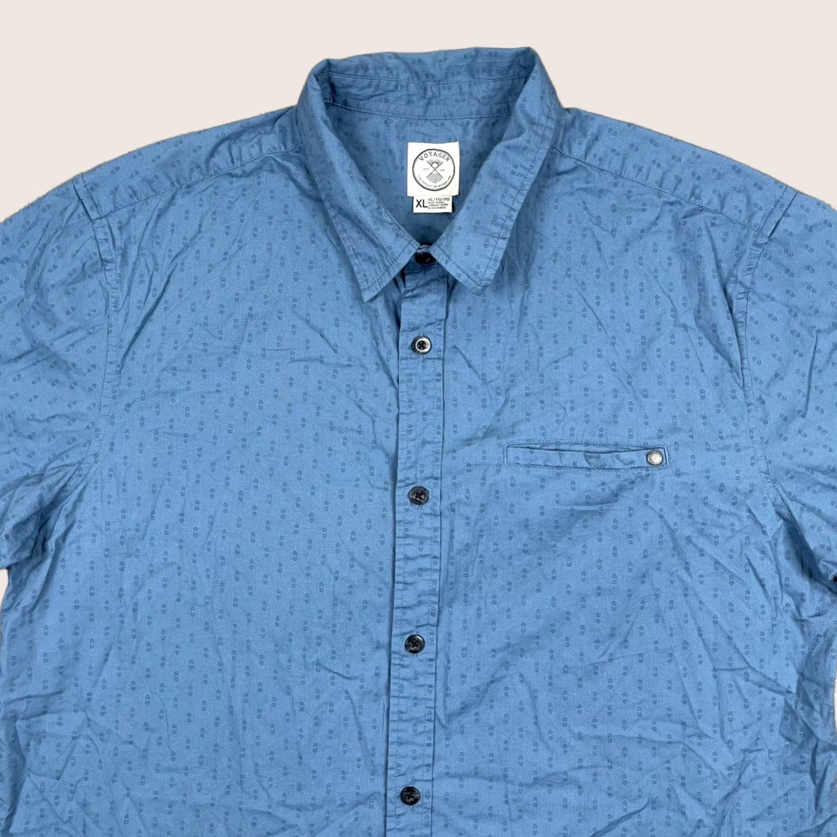 Vintage Voyager Button Up Shirt Men's XL Blue Short Sleeve Collared Pocket Preppy Size US XL / EU 56 / 4 - 1 Thumbnail