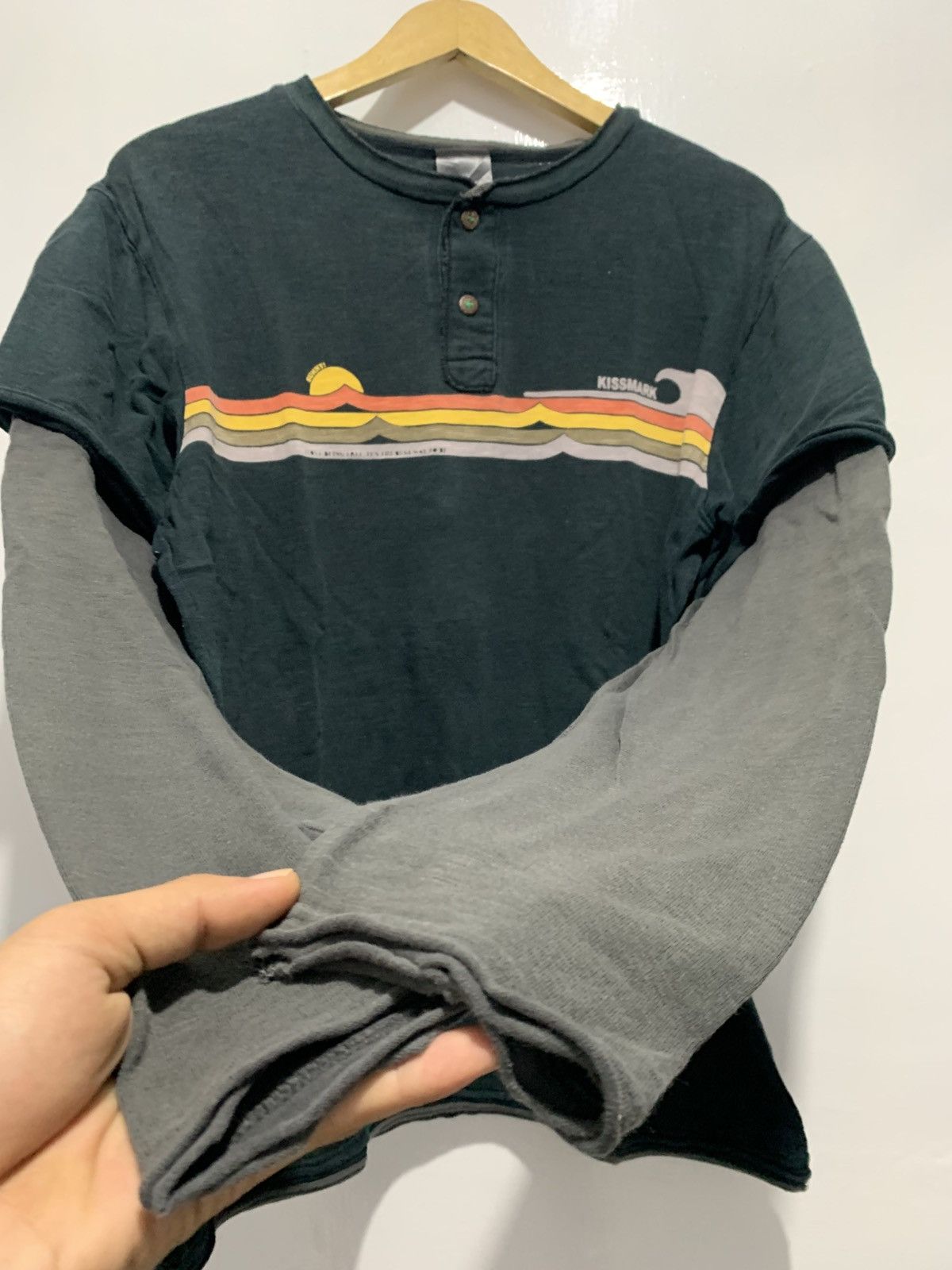 Japanese Brand Kissmark Double Layer Distressed Surfware Vintage LongSleeve Size US L / EU 52-54 / 3 - 3 Thumbnail