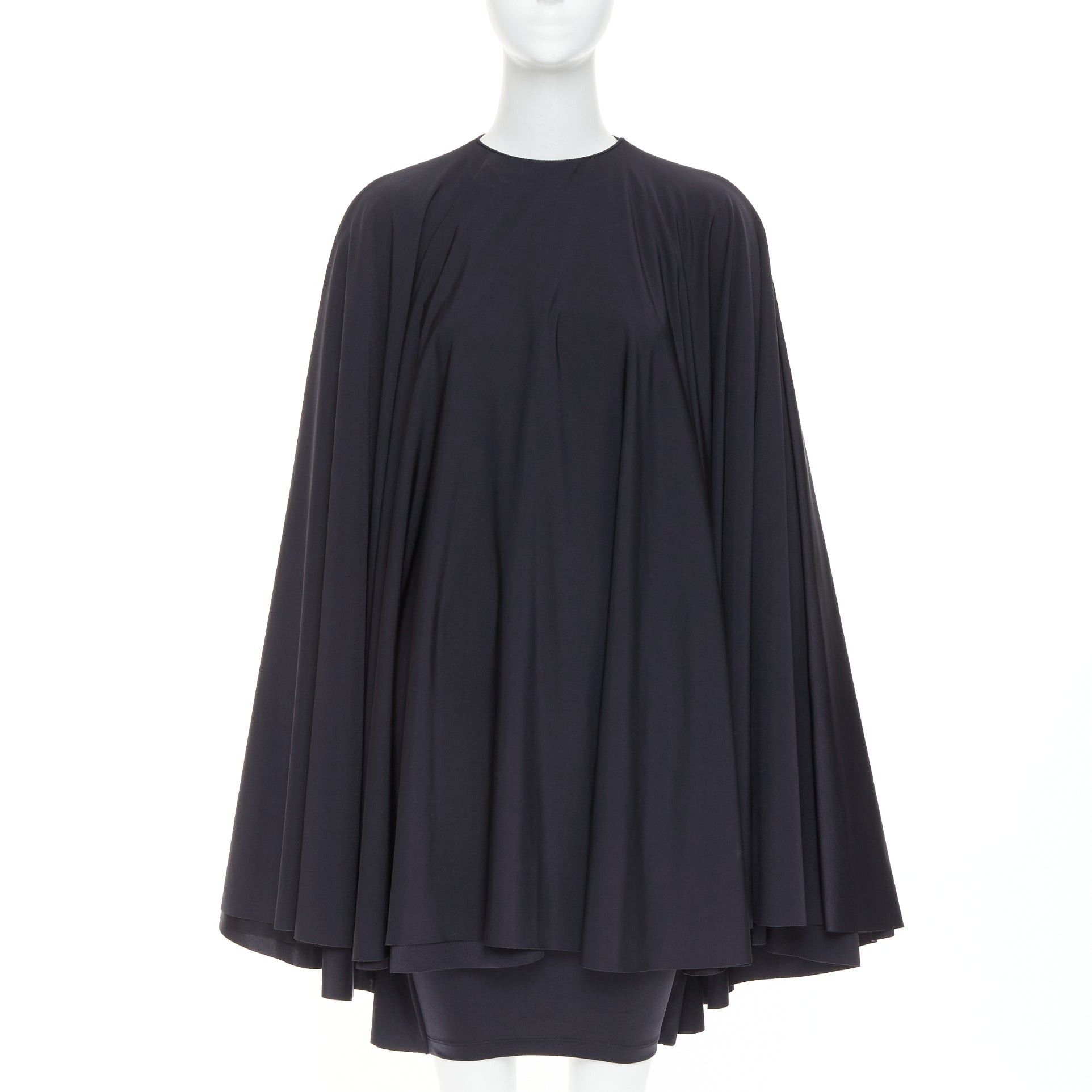Balenciaga BALENCIAGA Demna 2019 black spandex caped vacuum sucked back bodycon dress FR34 XS Size XS / US 0-2 / IT 36-38 - 1 Thumbnail