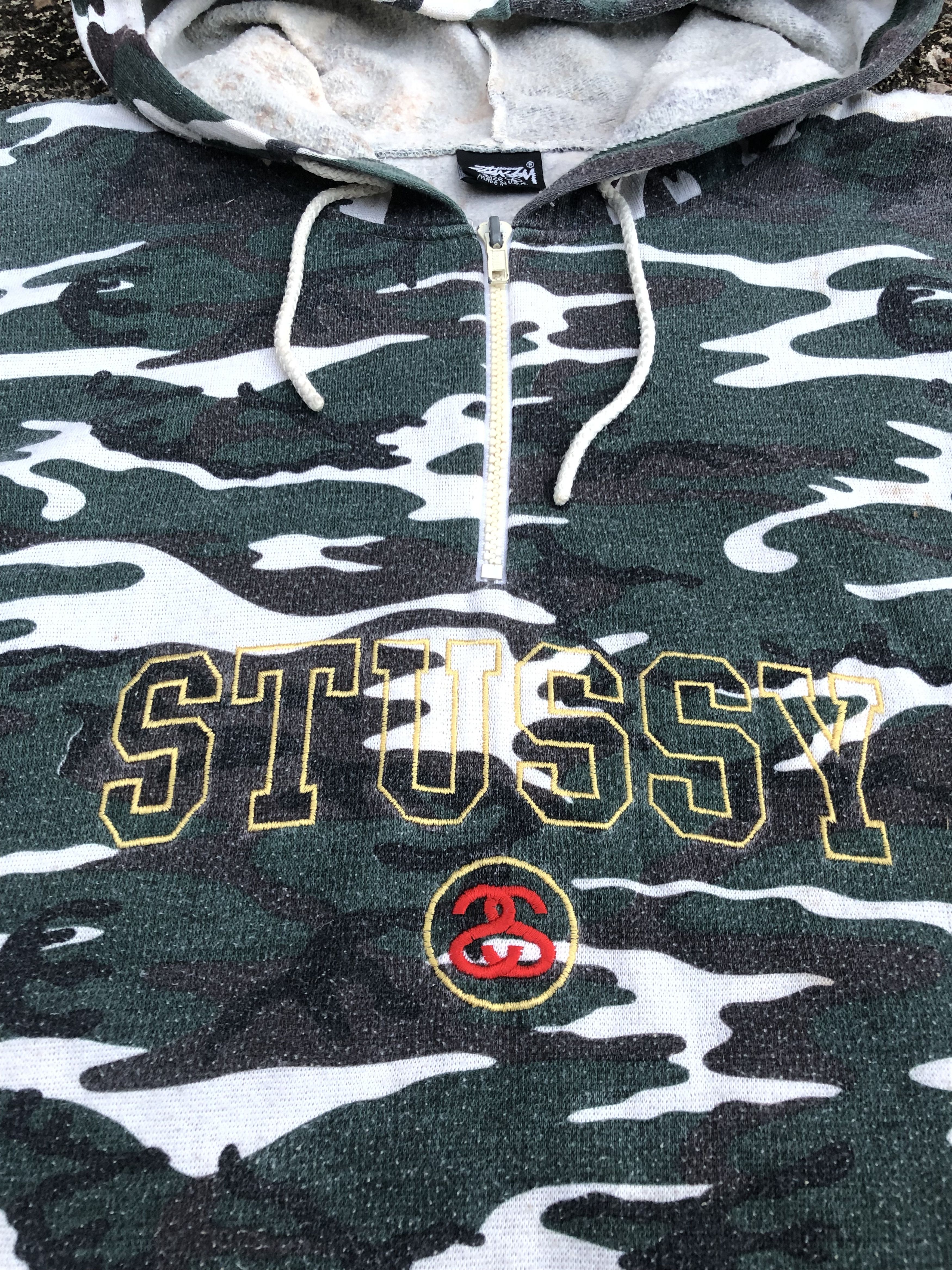 Vintage 🔥Vintage OG Old STUSSY Camouflage Half-Zip Hoody Sweatshirt Size US L / EU 52-54 / 3 - 6 Thumbnail