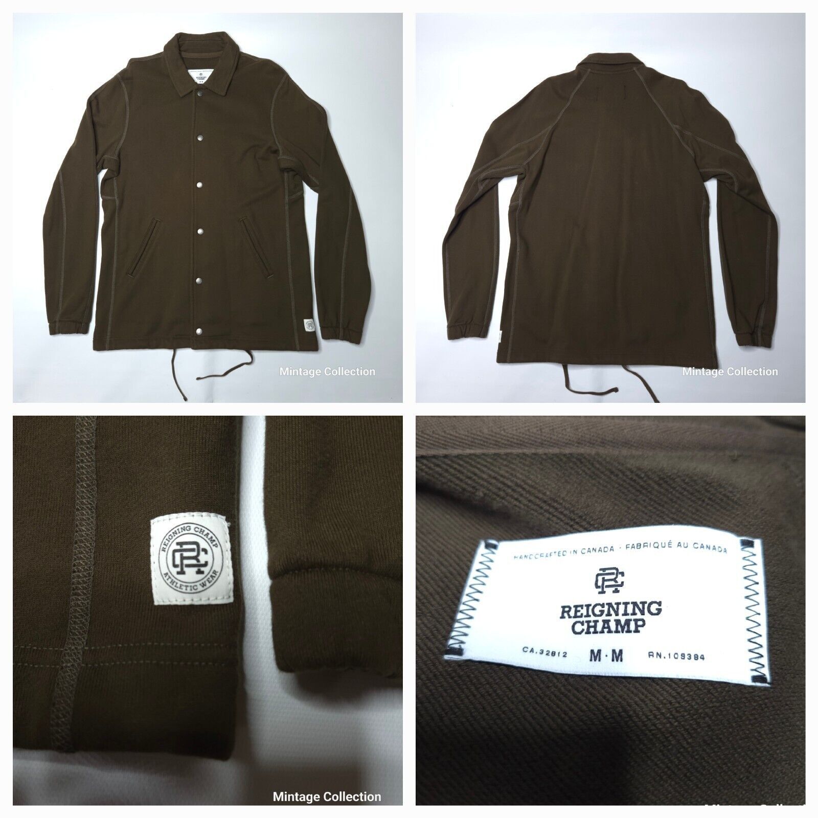 Reigning Champ Coach Jacket Shirt Olive Green Button Up Sz M