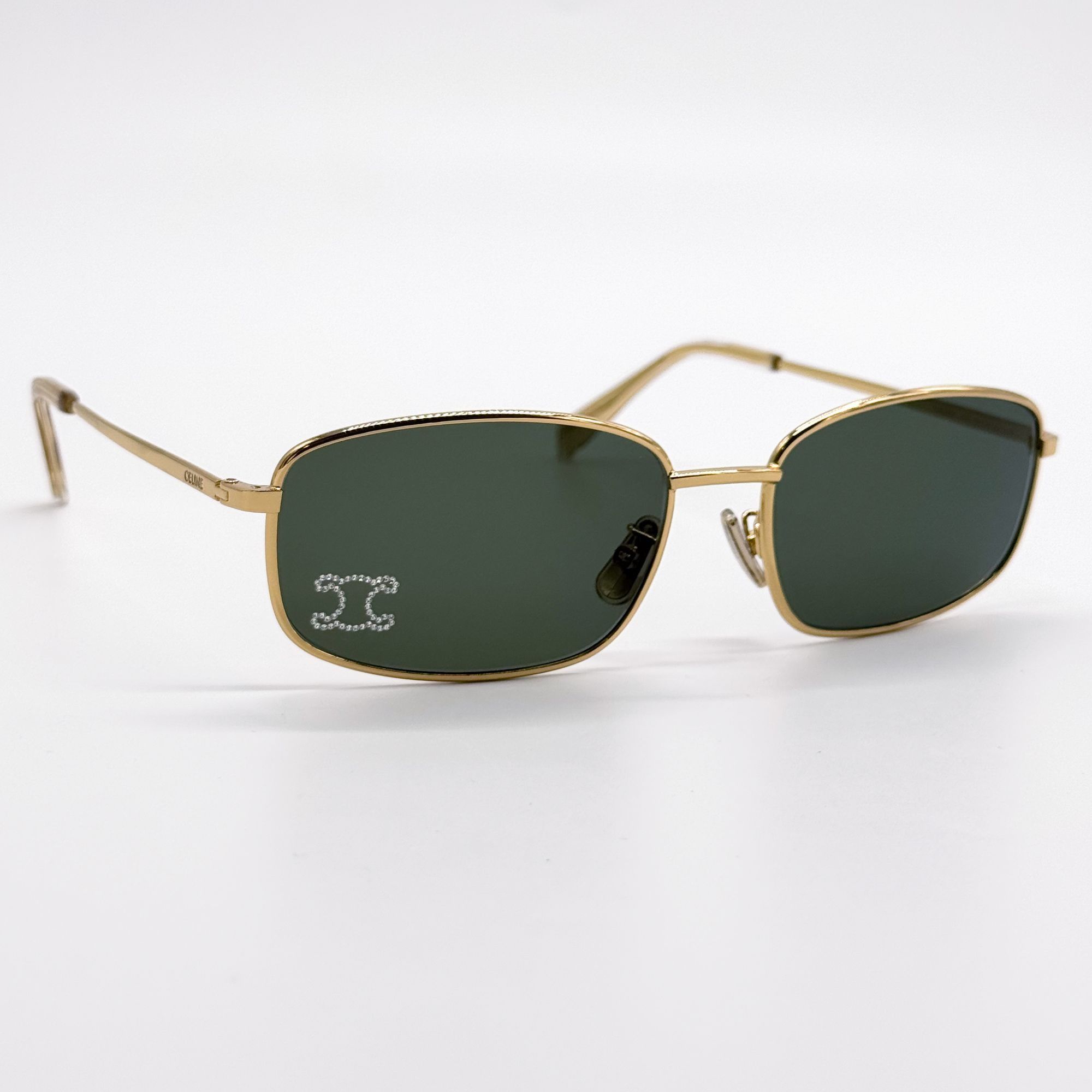NEW CL40285U 30N CELINE SUNGLASSES SQUARE GOLD GREEN EYEWEAR
