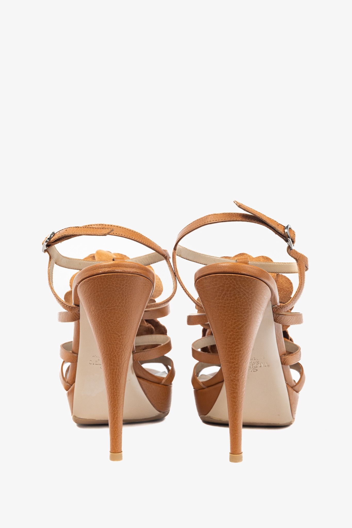 Valentino Valentino Garavani Brown Leather Rosette Platform Sandals Size US 8.5 / IT 38.5 - 3 Thumbnail