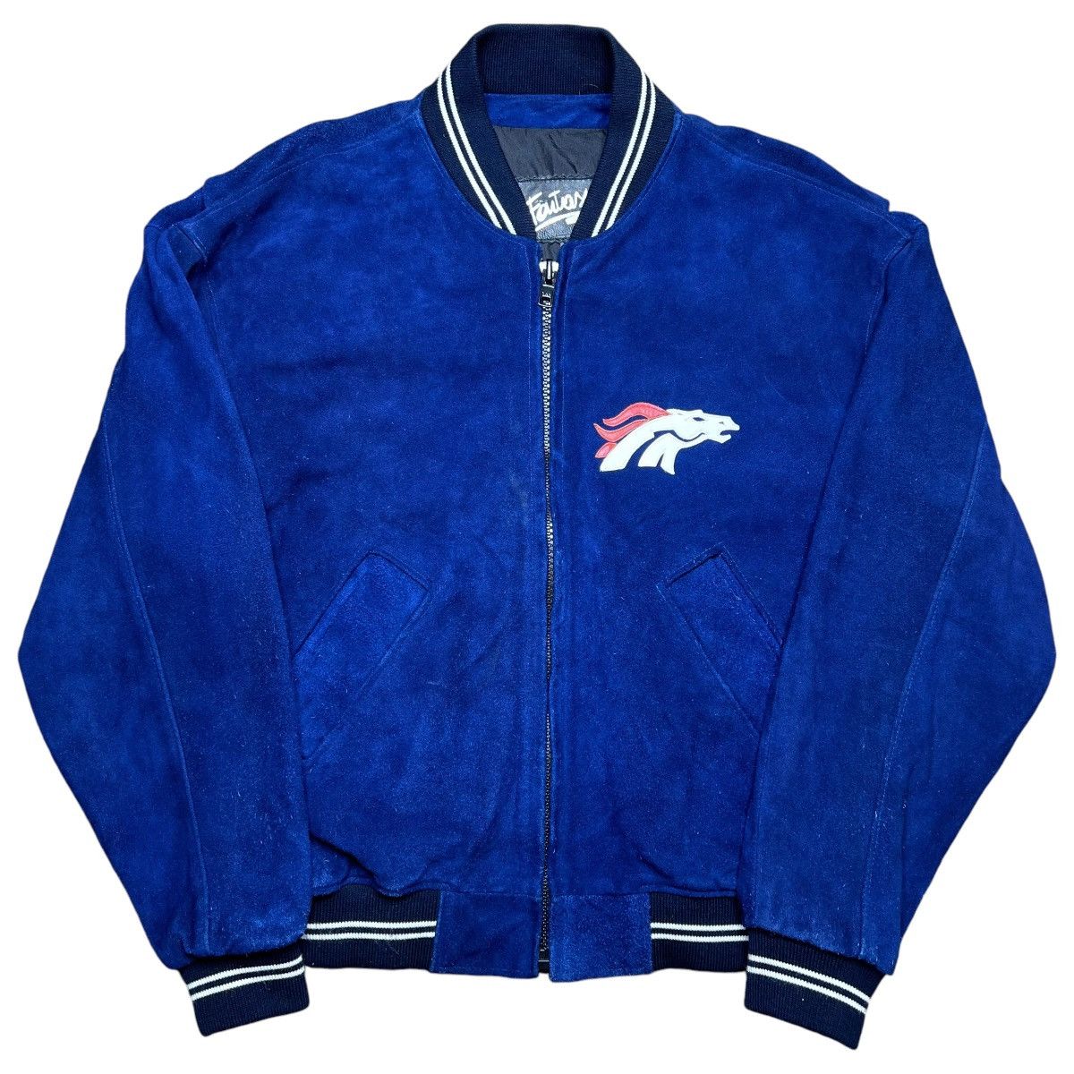 NFL × Vintage Vintage 1990s NFL Denver Broncos Blue Suede Zip Up Jacket Size US XL / EU 56 / 4 - 2 Thumbnail